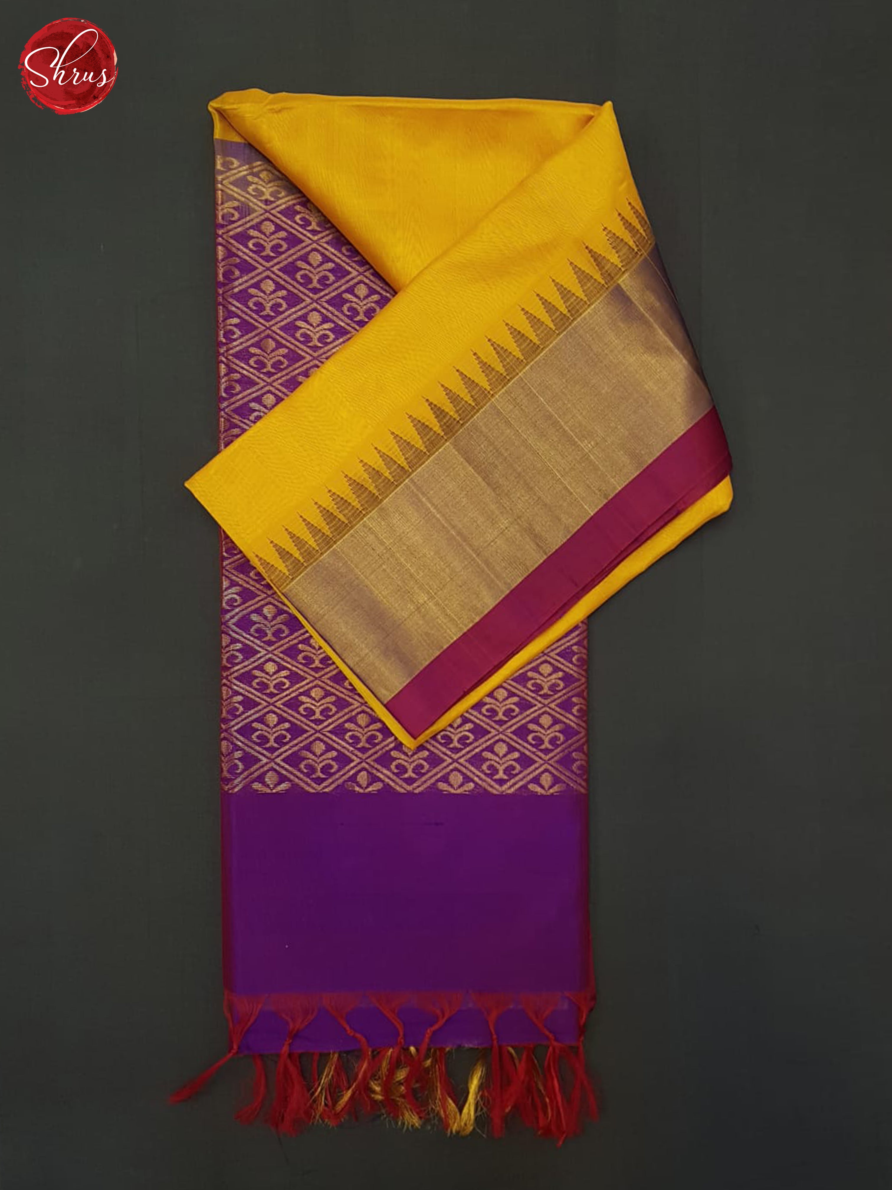 Yellow & Purple - Silk Cotton Saree - Shop on ShrusEternity.com