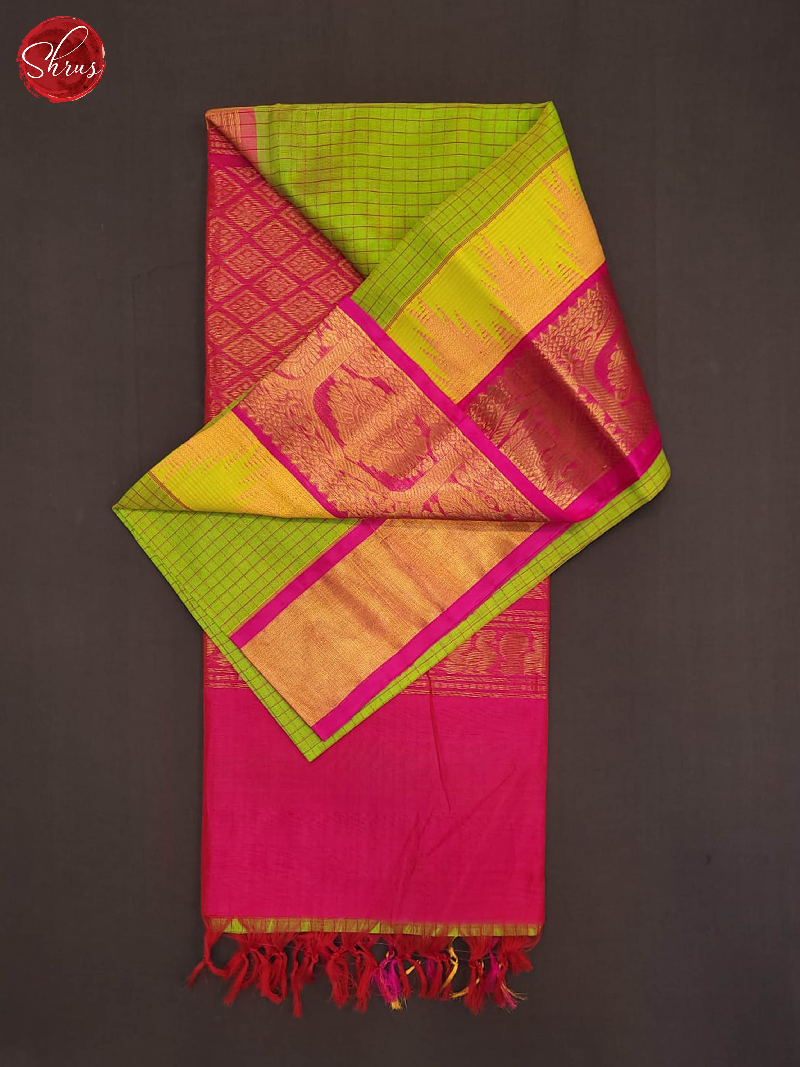 Green and pink- Silk Cotton Saree - Shop on ShrusEternity.com