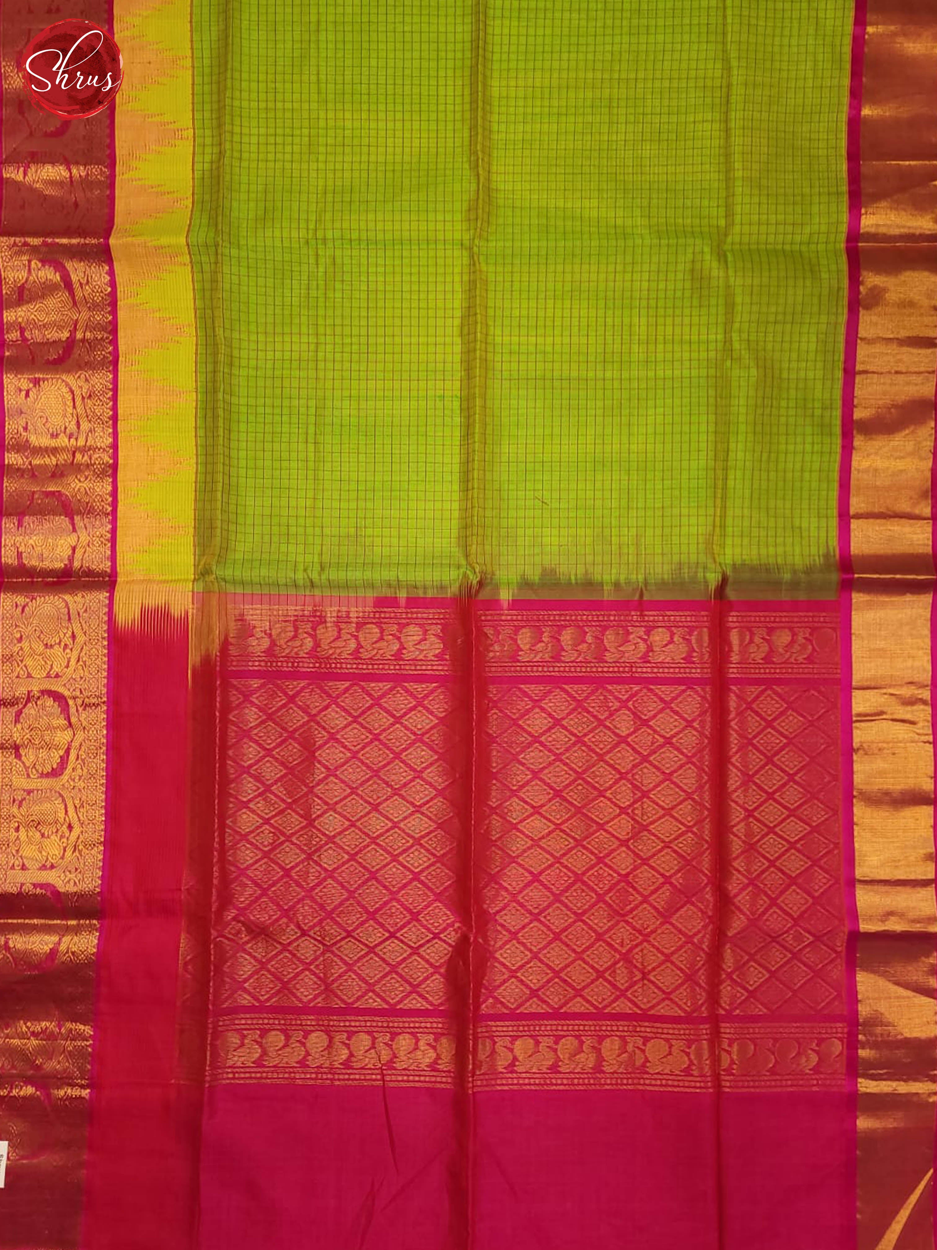 Green and pink- Silk Cotton Saree - Shop on ShrusEternity.com