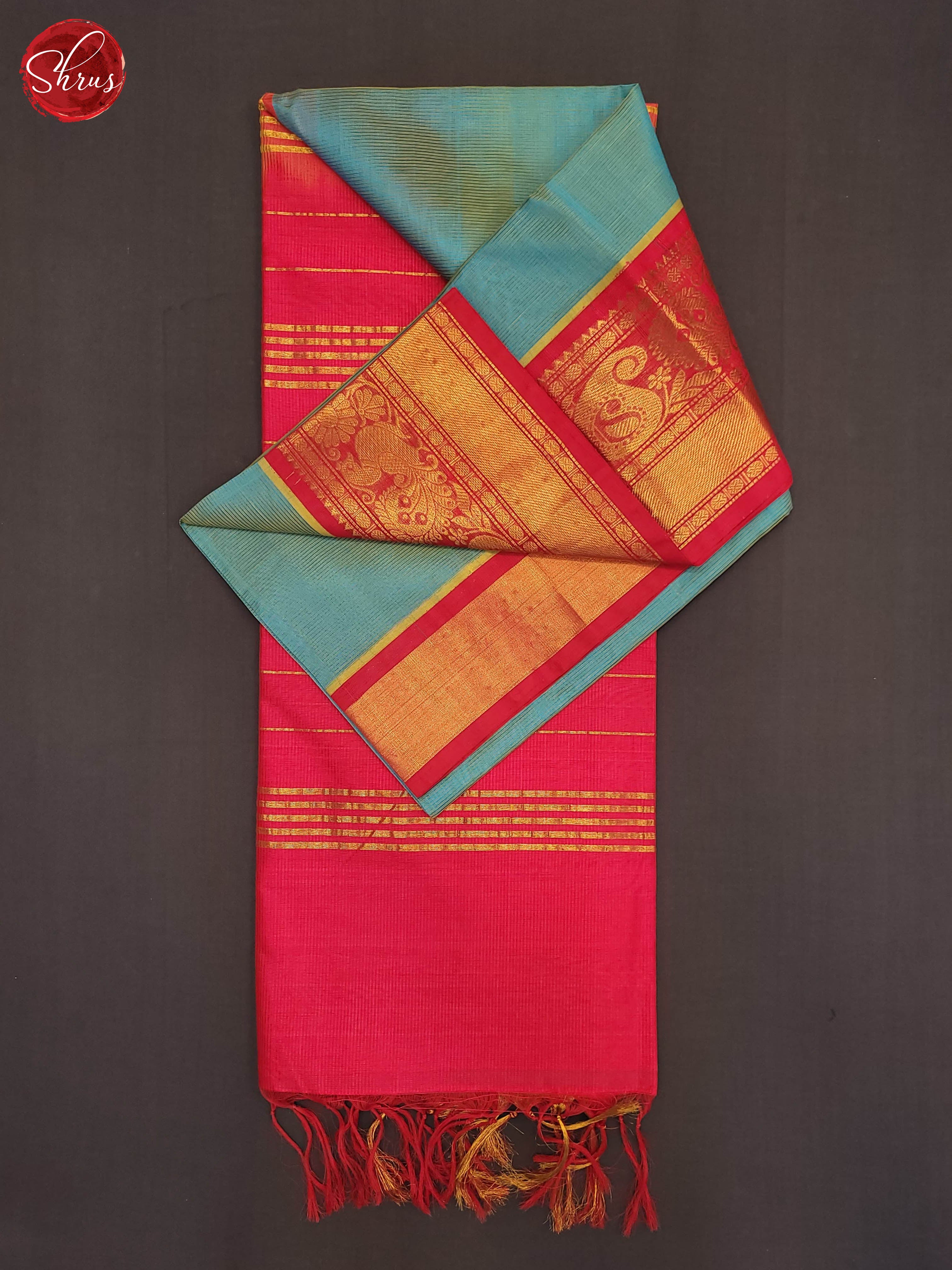 Double shaded Blue and Pink - Silk Cotton Saree - Shop on ShrusEternity.com