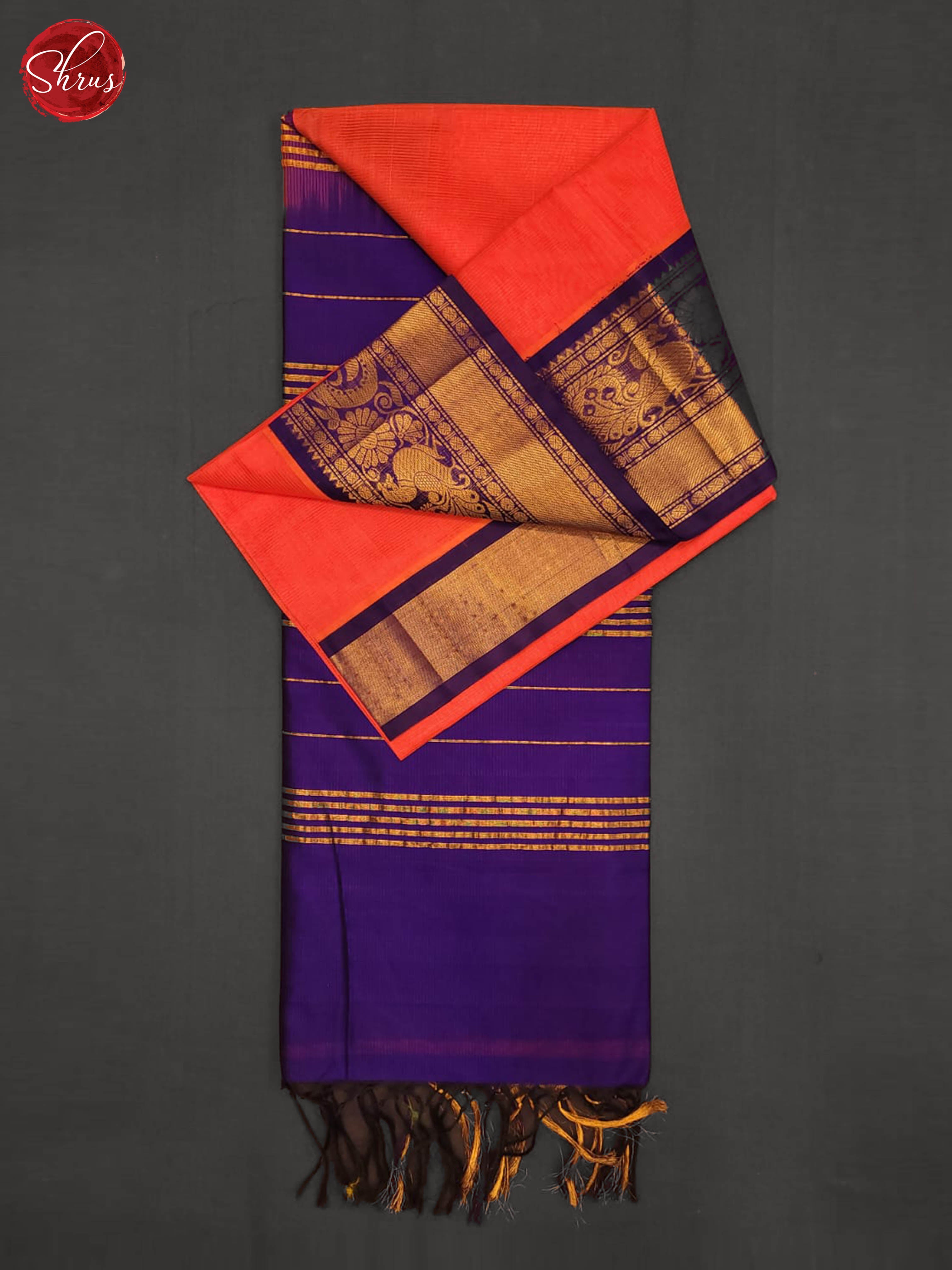 orange and violet- Silk Cotton Saree - Shop on ShrusEternity.com