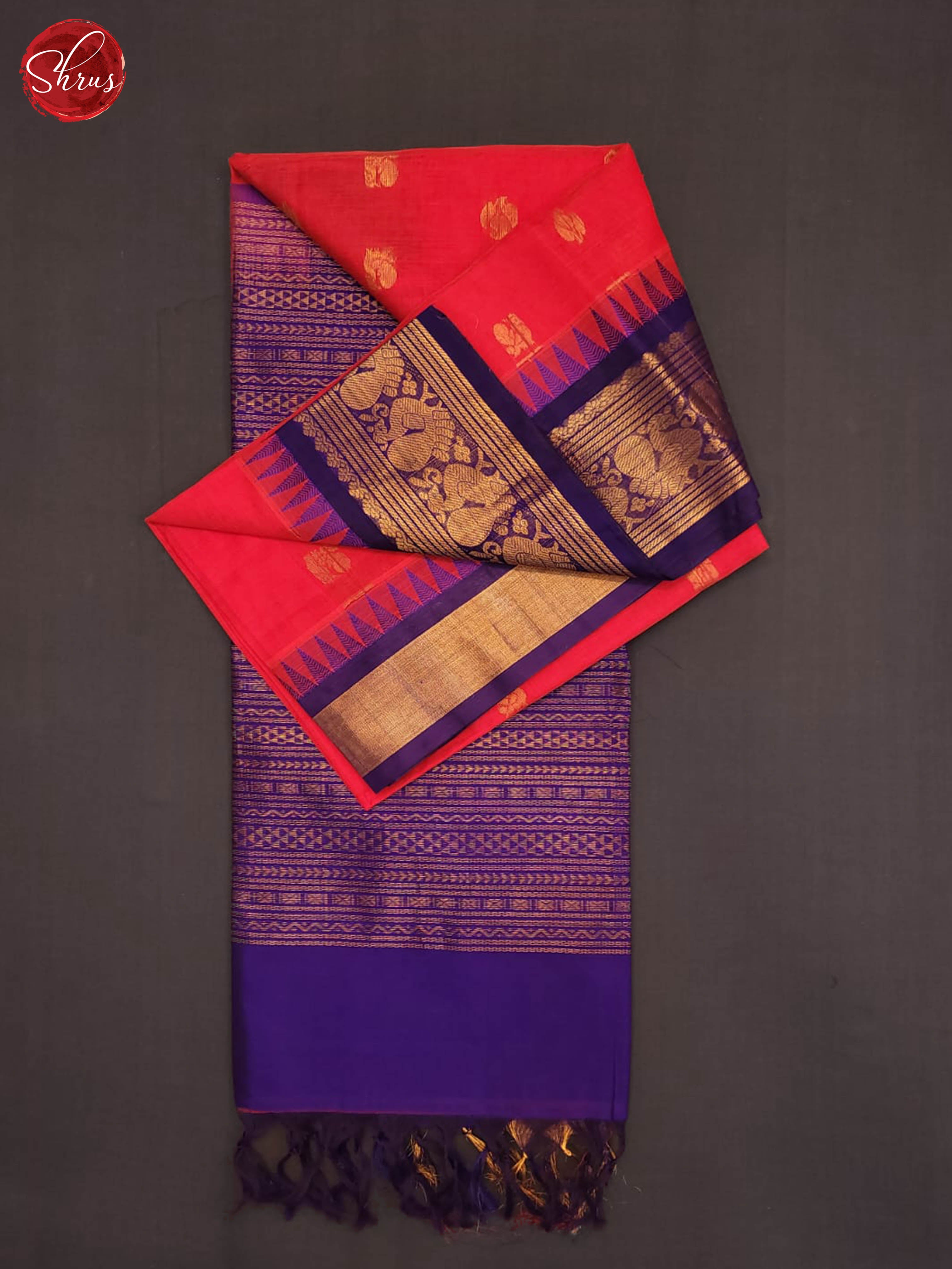Reddish pink and Violet - Silk Cotton Saree - Shop on ShrusEternity.com