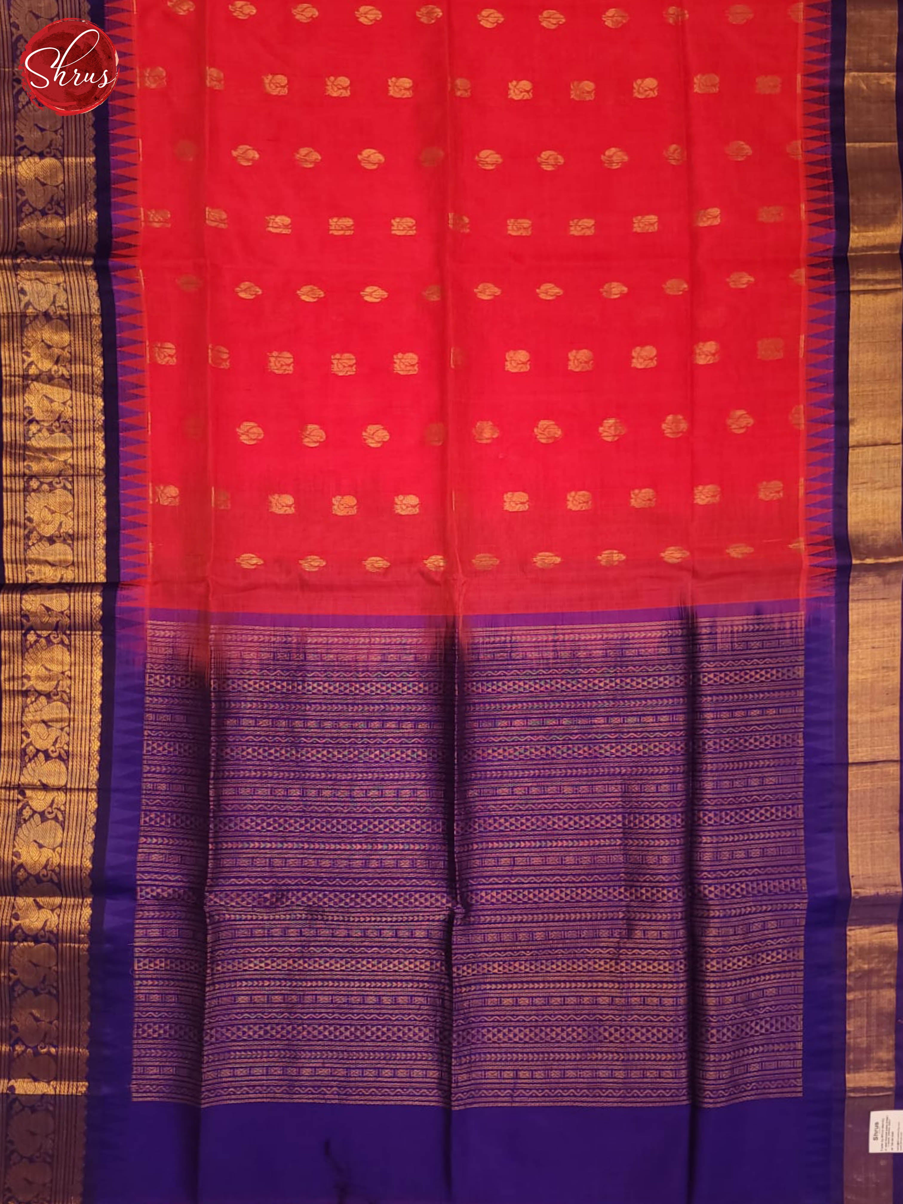 Reddish pink and Violet - Silk Cotton Saree - Shop on ShrusEternity.com