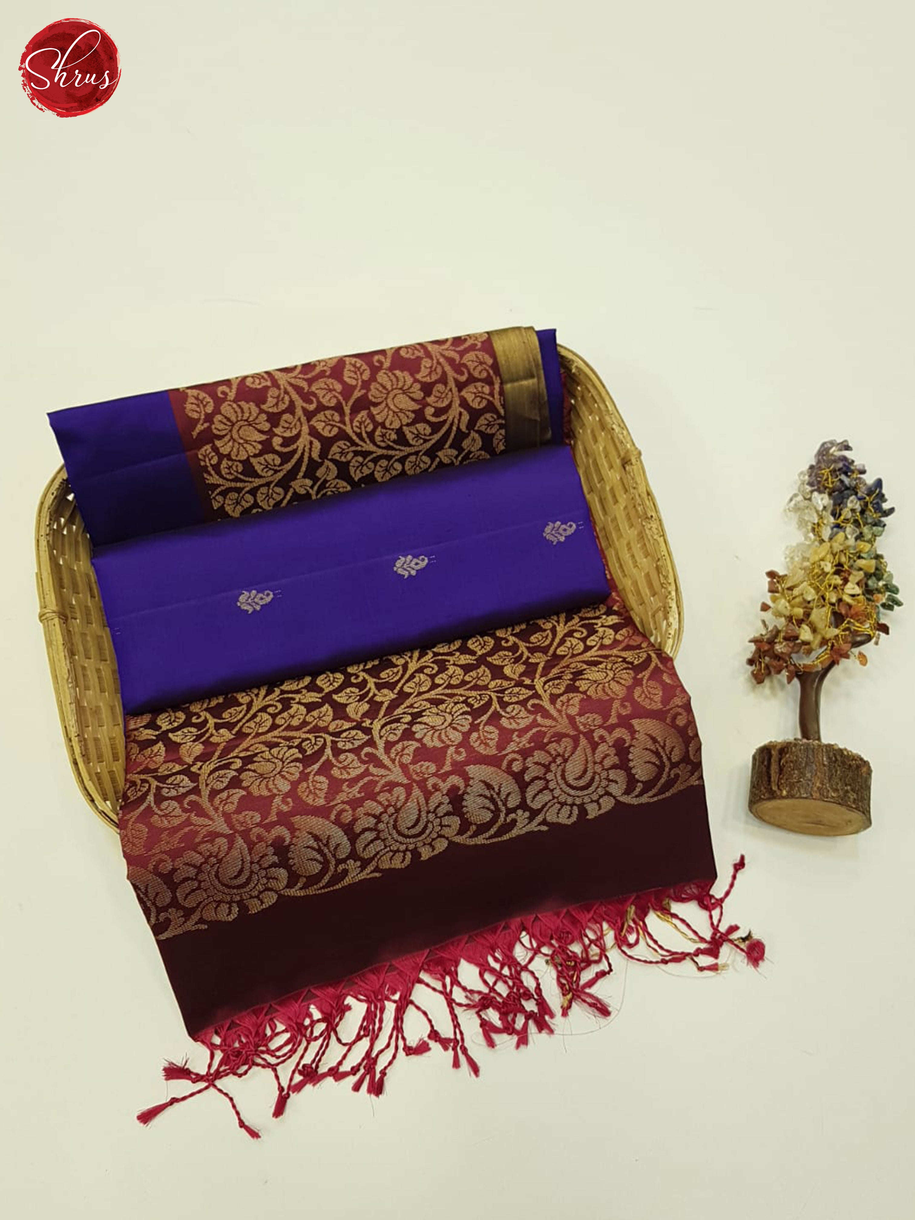 Blue & Maroon - Soft Silk Saree - Shop on ShrusEternity.com
