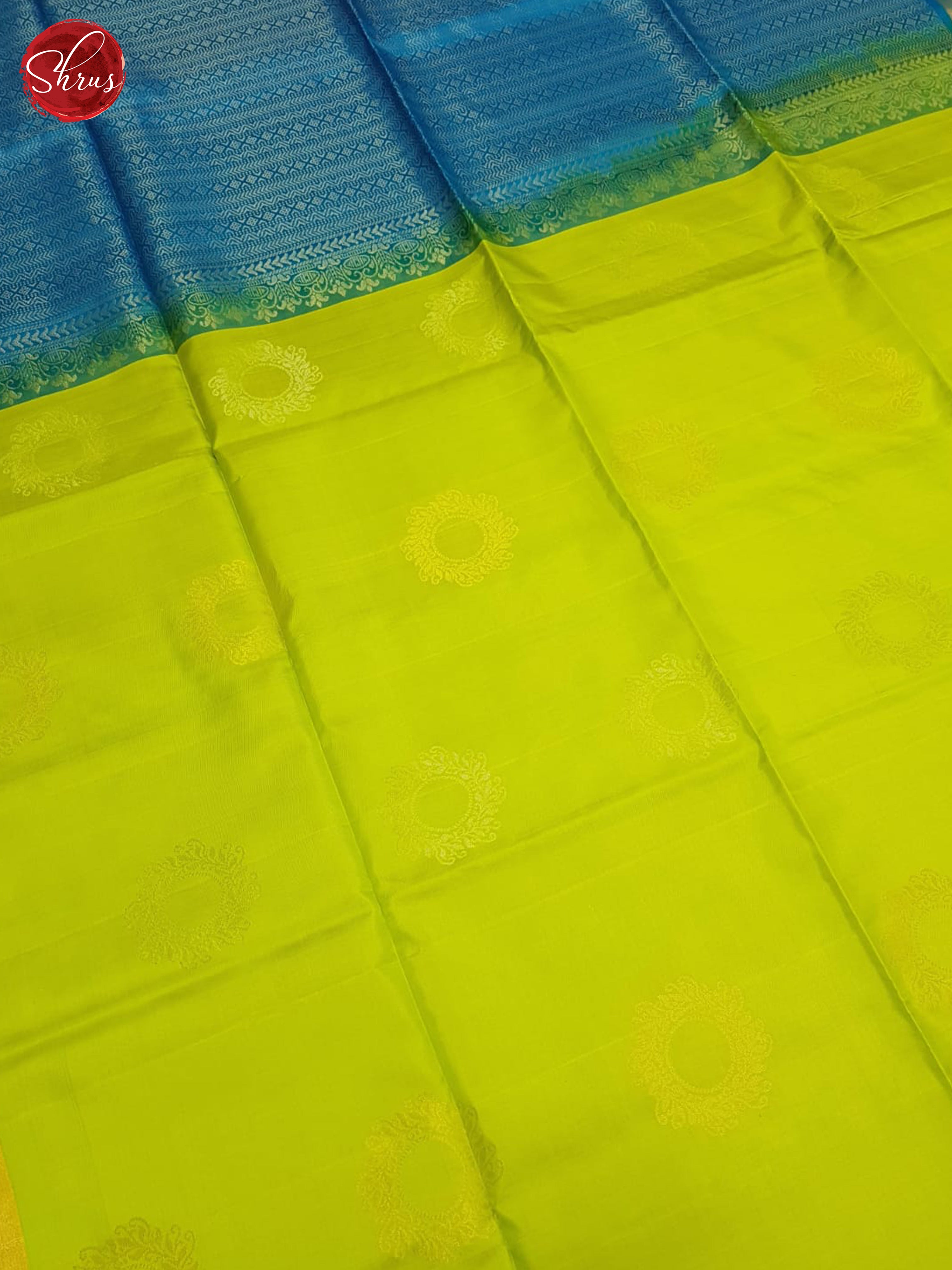 Lime Green & Blue - Soft Silk Saree - Shop on ShrusEternity.com