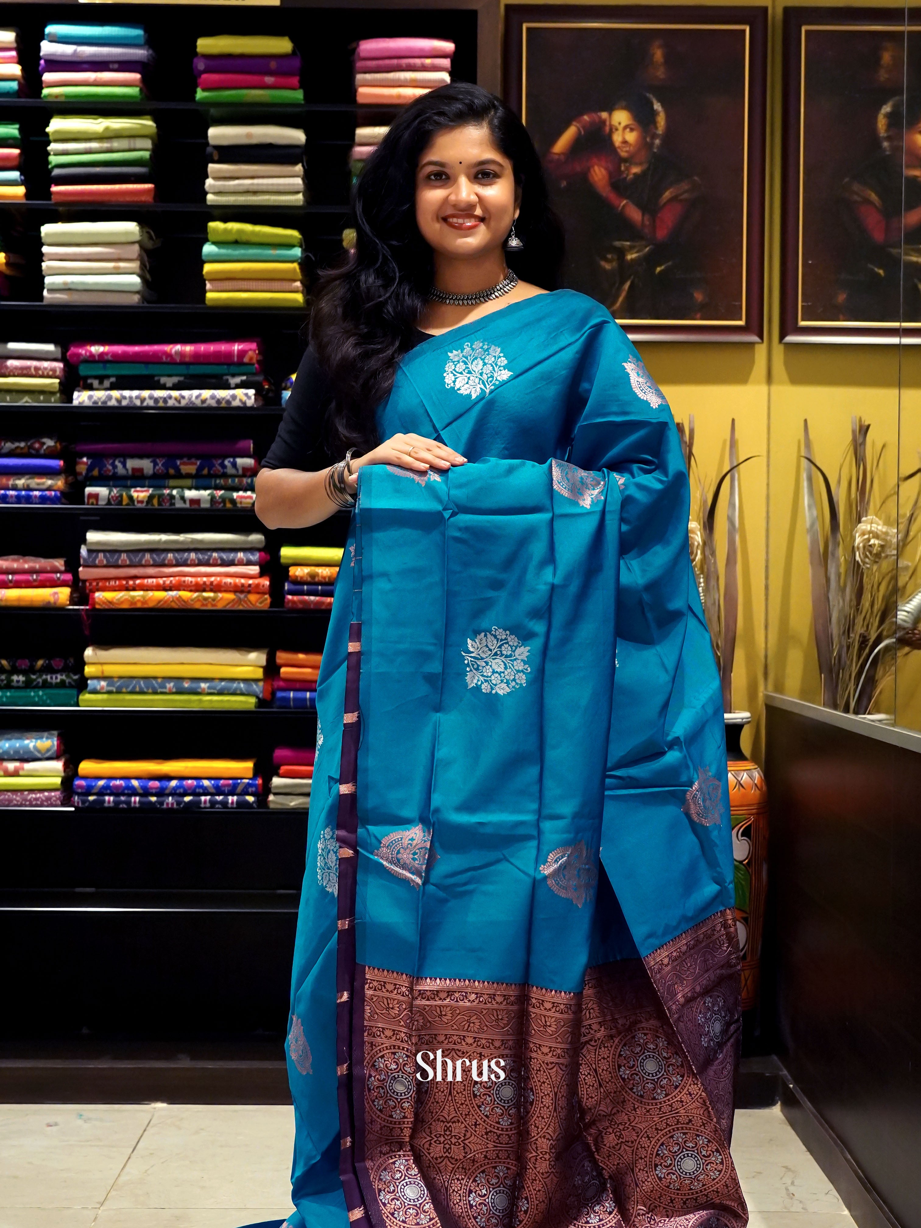 Blue And Wine-Semi Soft silk saree - Shop on ShrusEternity.com
