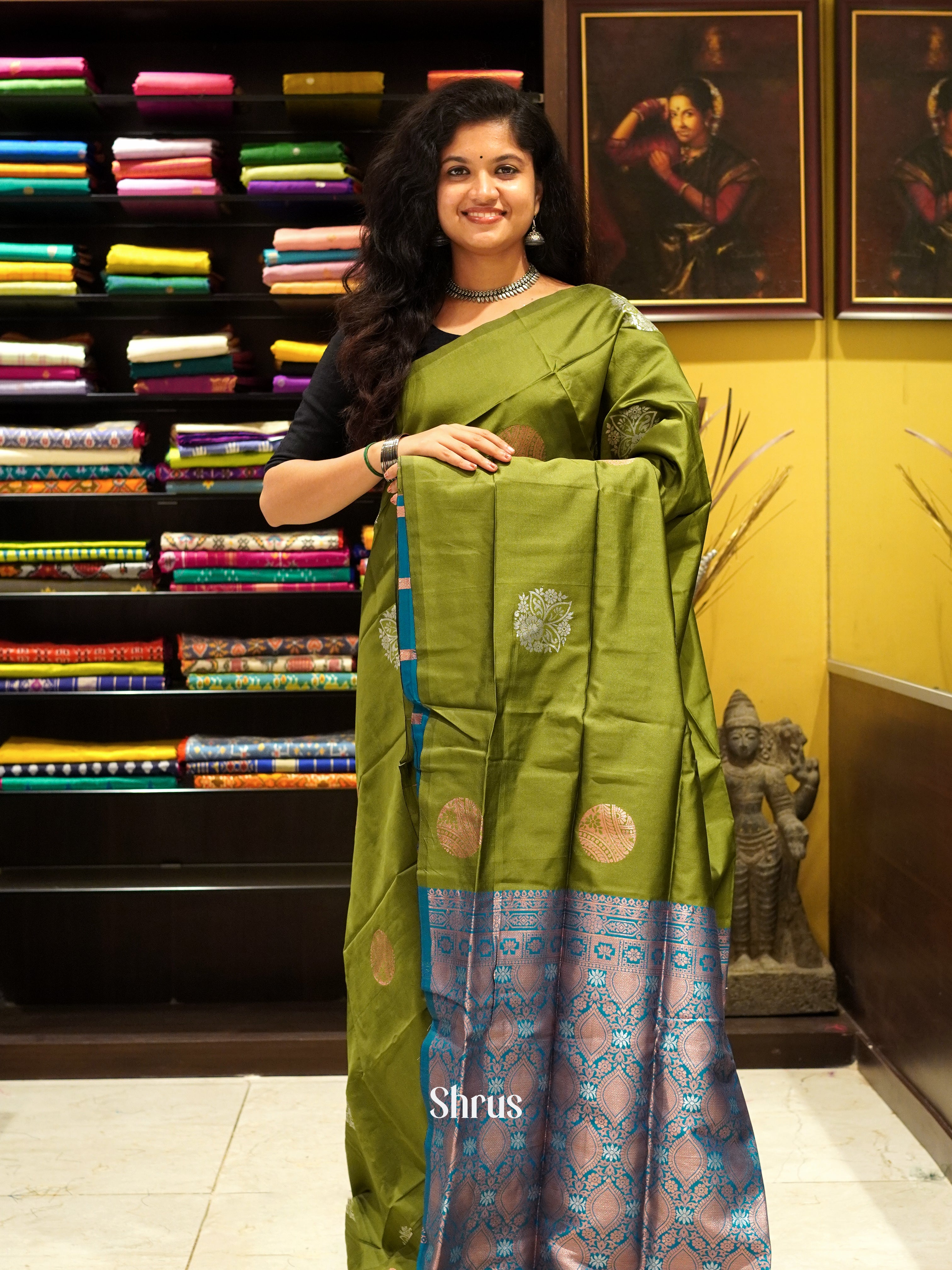 Green And Blue-Semi soft silk saree - Shop on ShrusEternity.com
