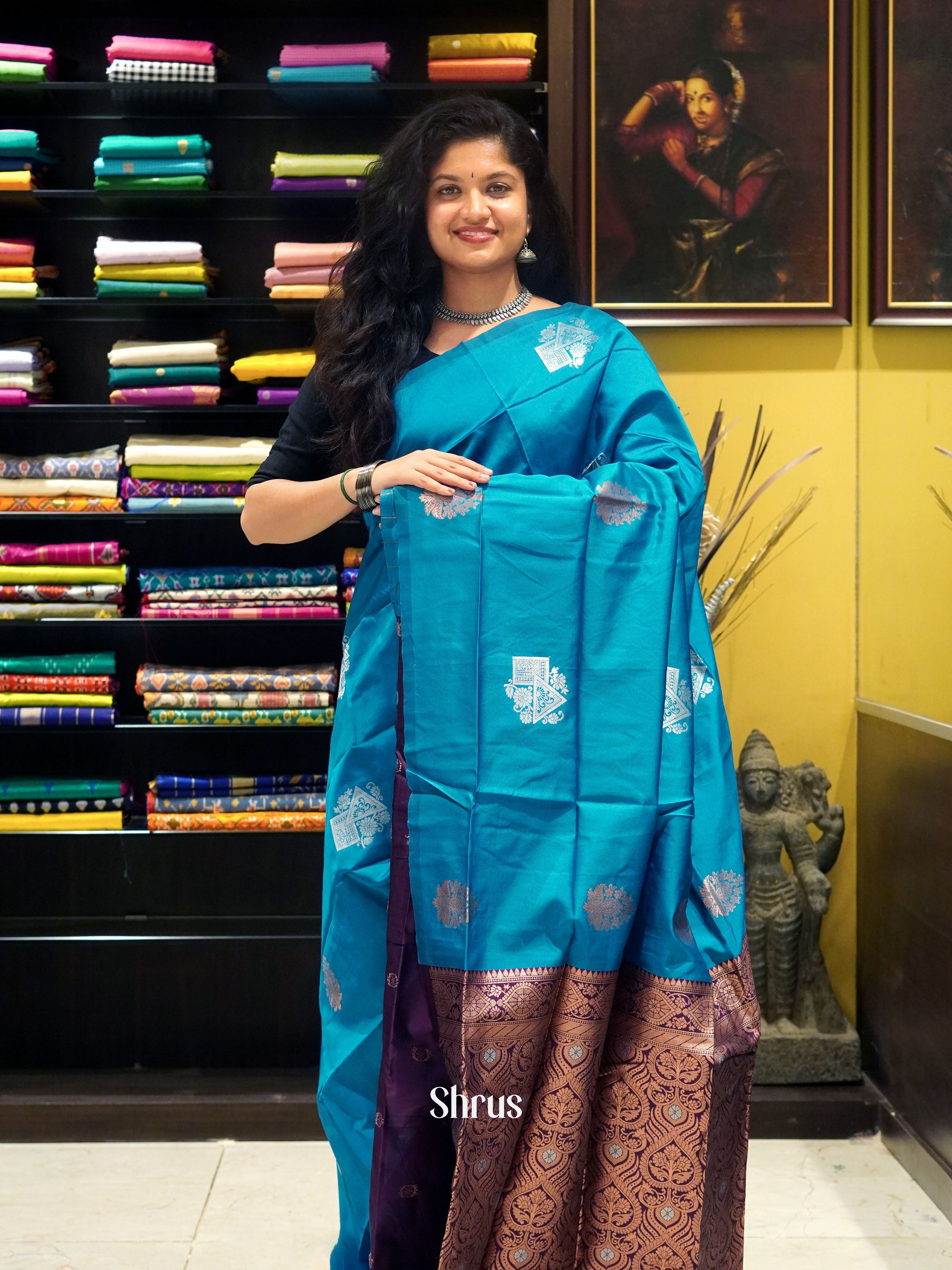 Blue And Wine-Semi Soft silk saree - Shop on ShrusEternity.com