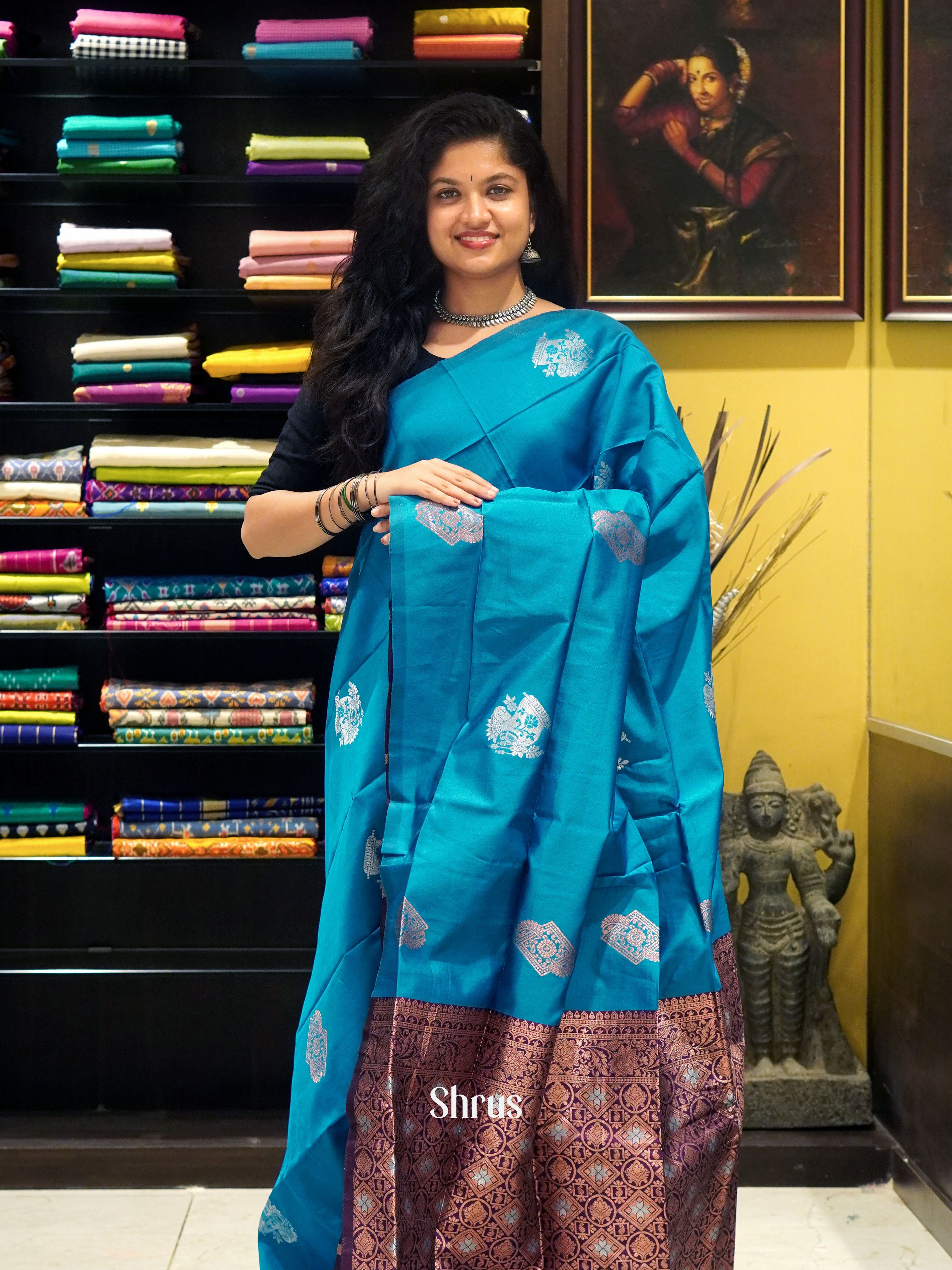 Blue And Wine-semi soft silk saree - Shop on ShrusEternity.com