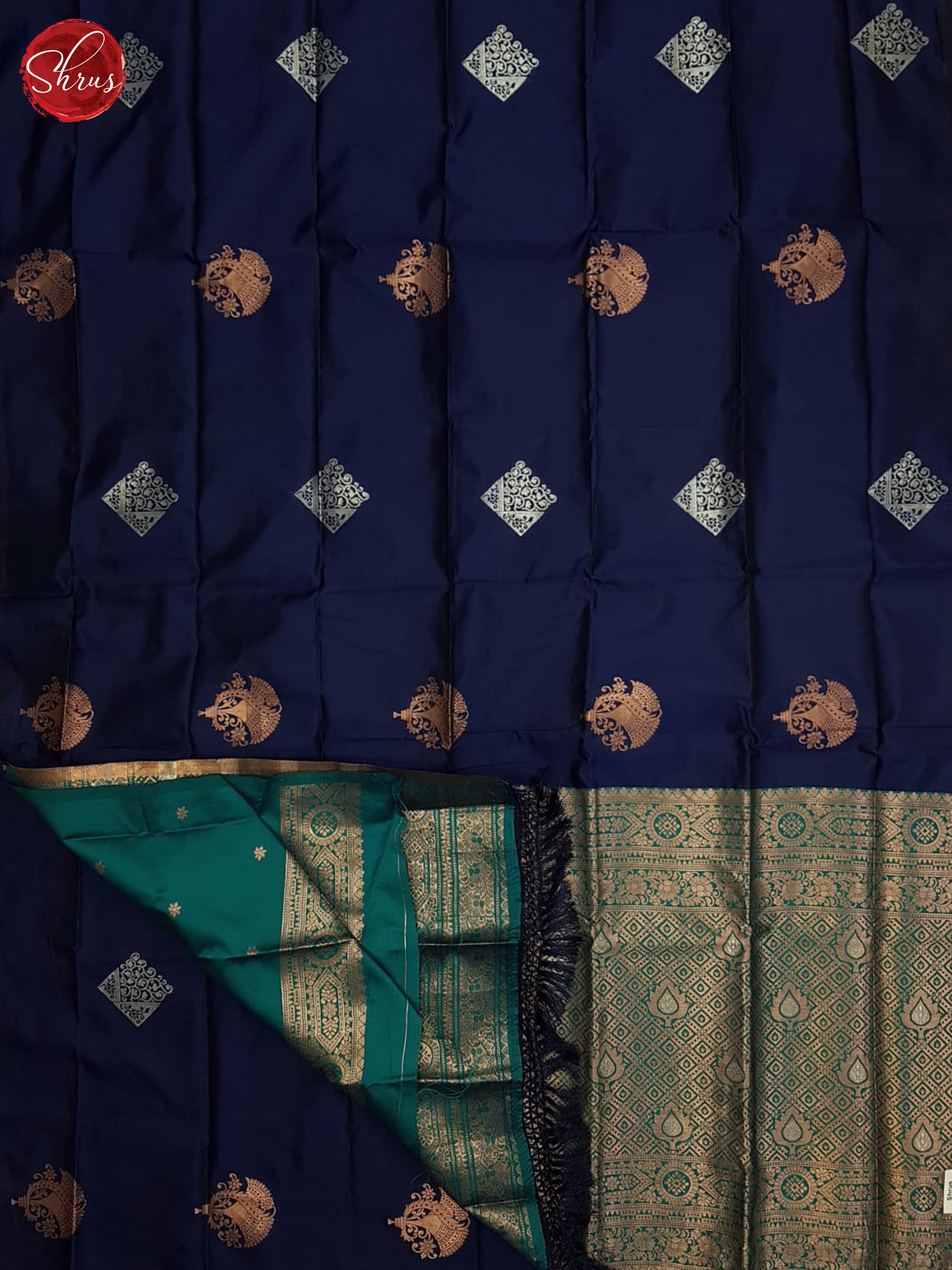 Blue And Peacock Green-Semi soft silk saree - Shop on ShrusEternity.com