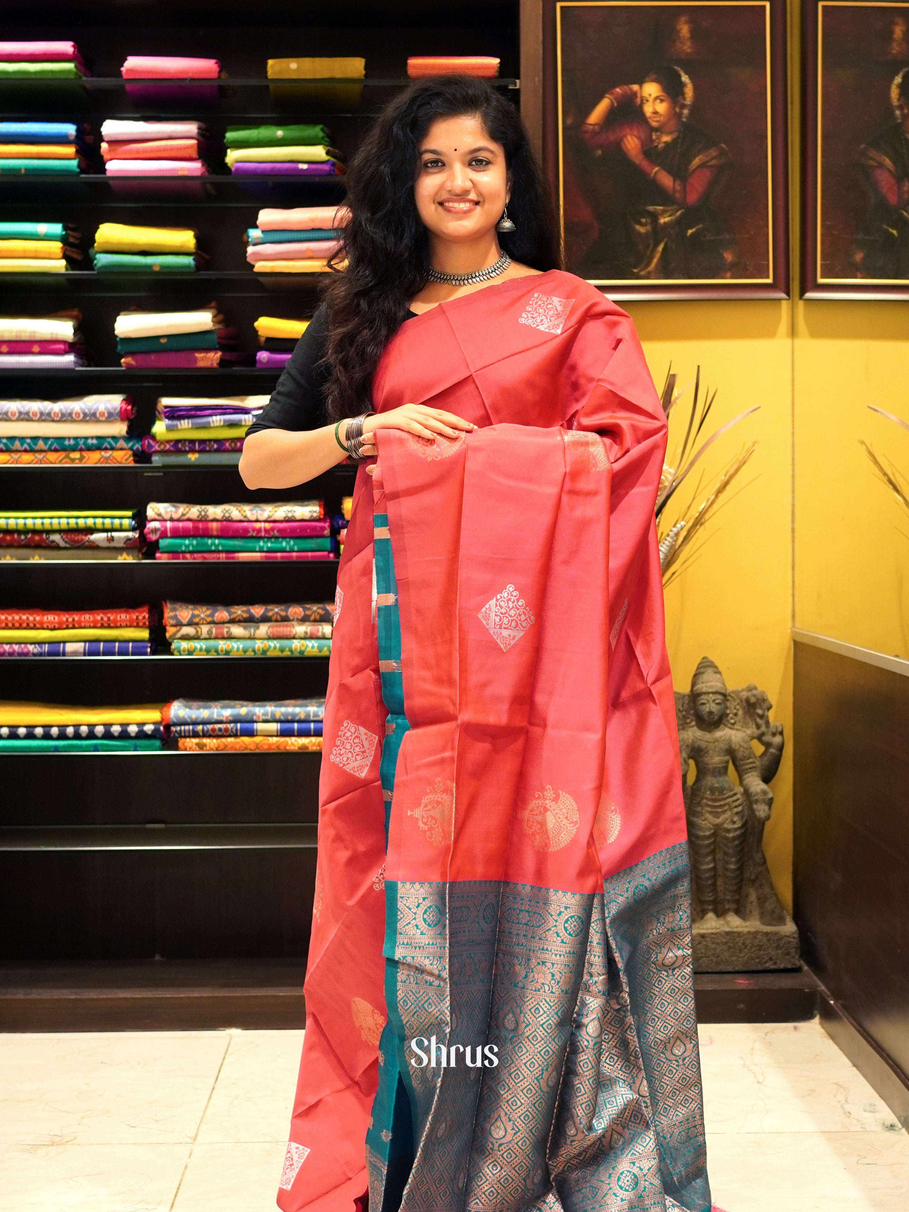pink And Peacock Green-semi soft silk saree - Shop on ShrusEternity.com