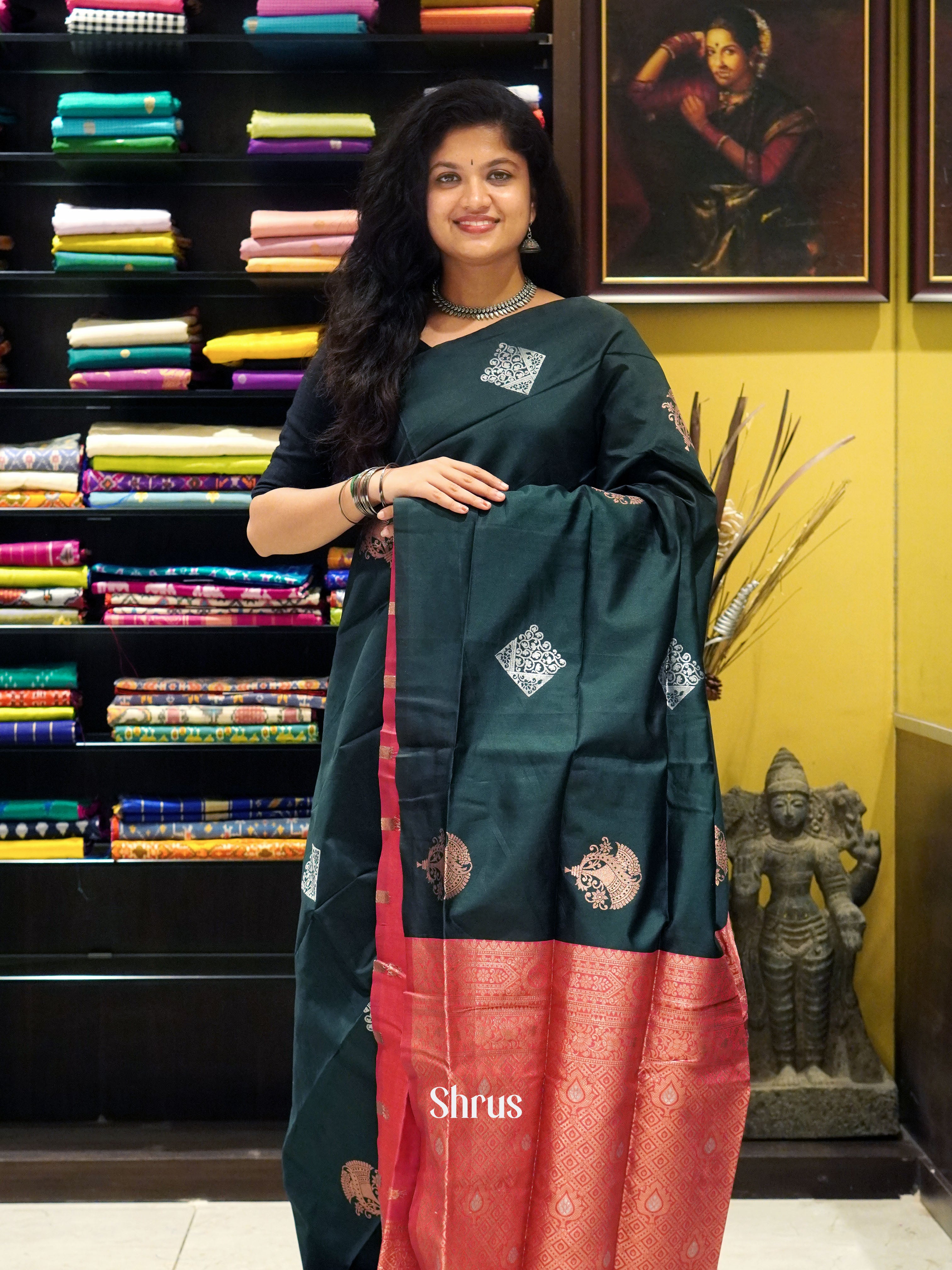 Green And Pink-Semi soft silk saree - Shop on ShrusEternity.com