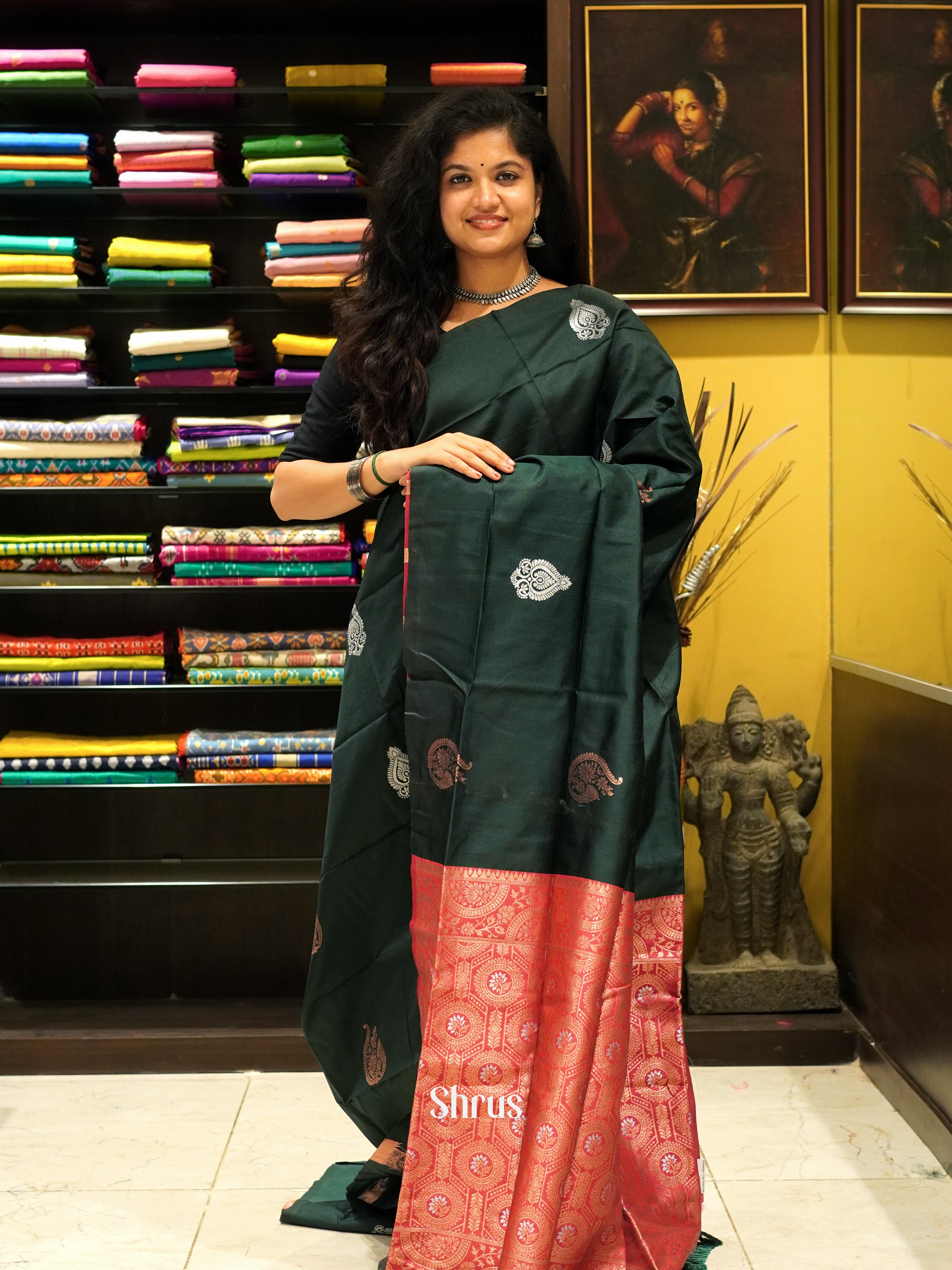 Green And Pink-Semi soft silk saree - Shop on ShrusEternity.com