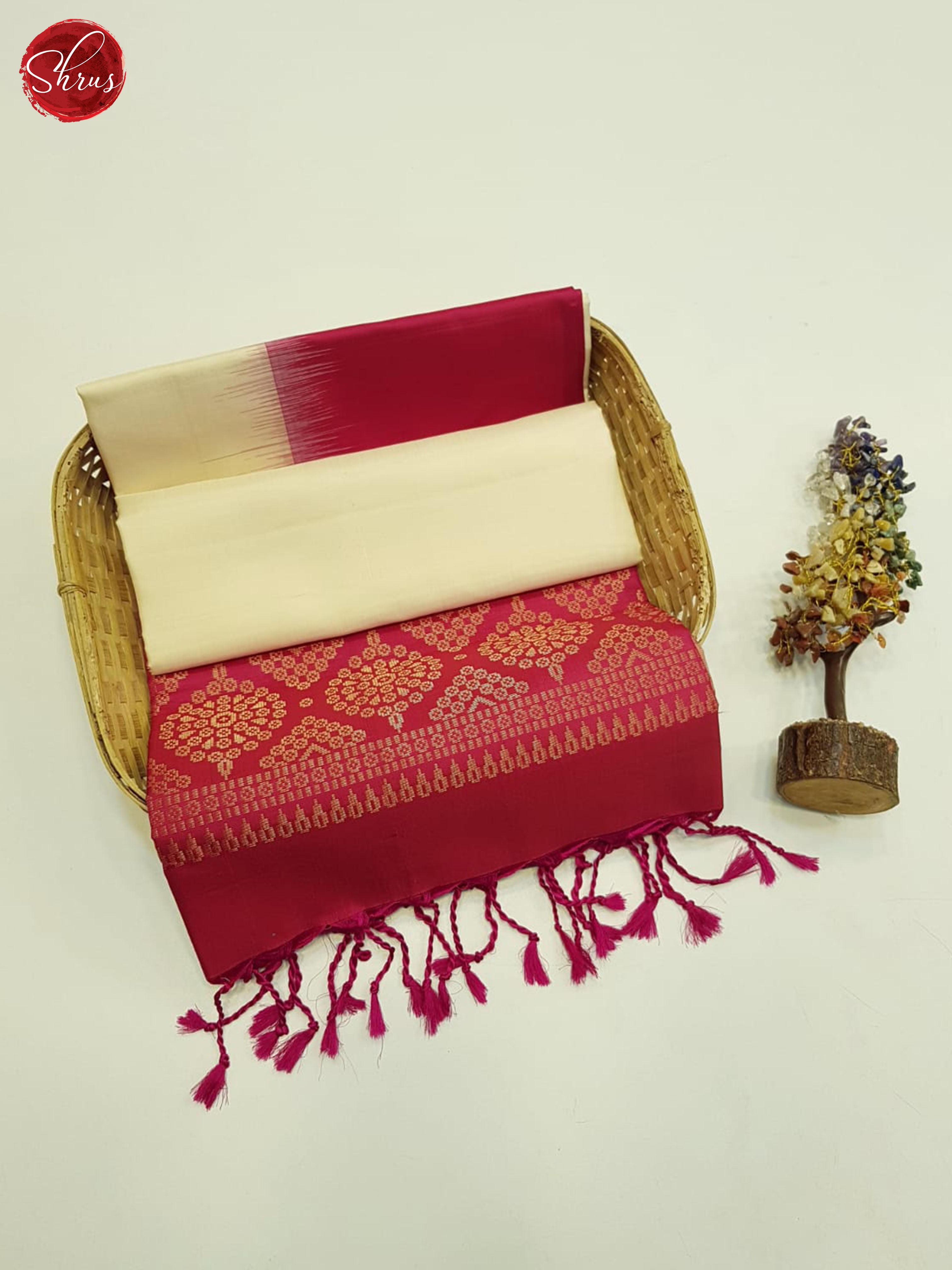 Cream And Pink - Soft Silk Saree - Shop on ShrusEternity.com