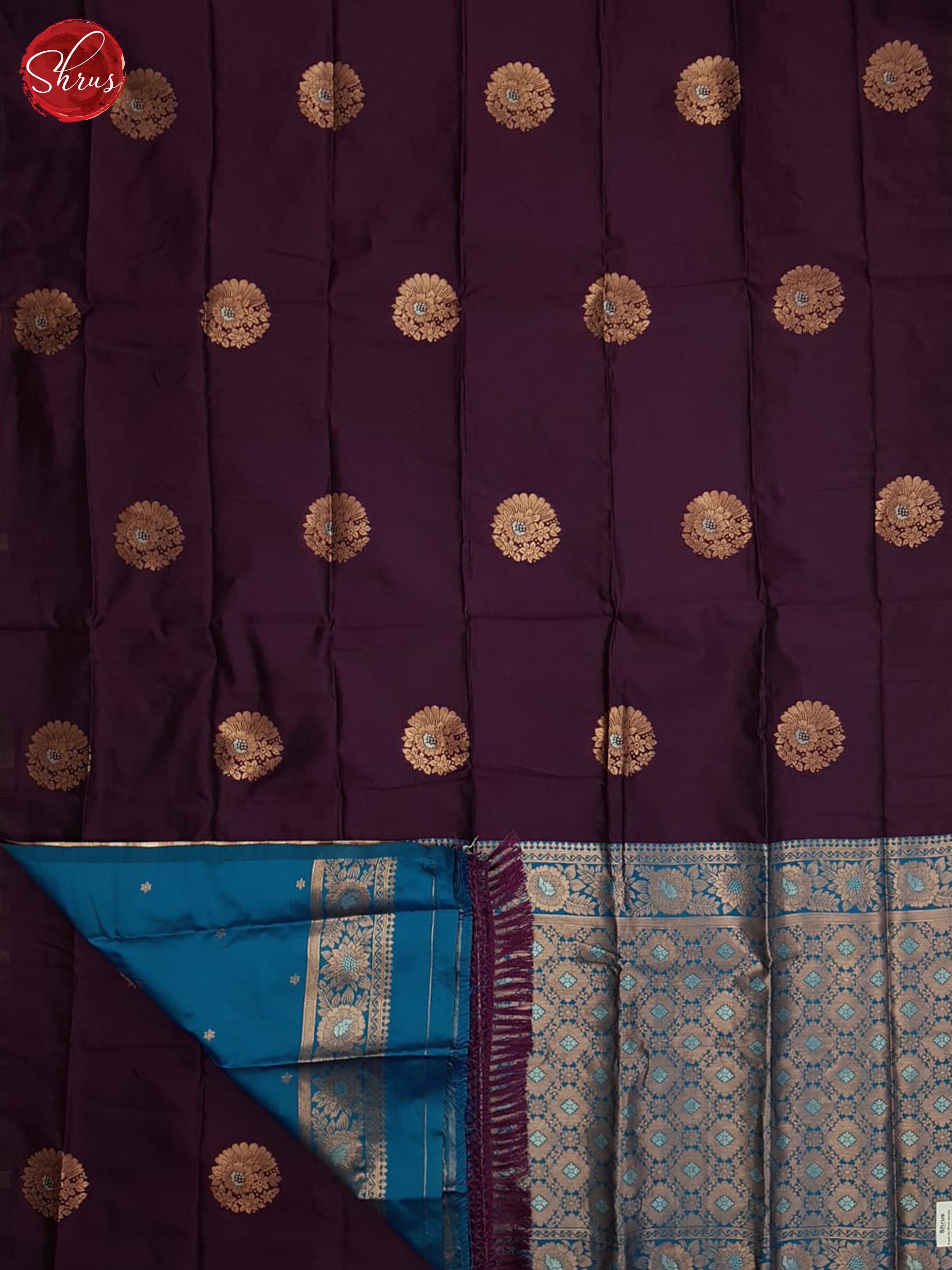 Wine And Blue-Semi soft silk saree - Shop on ShrusEternity.com