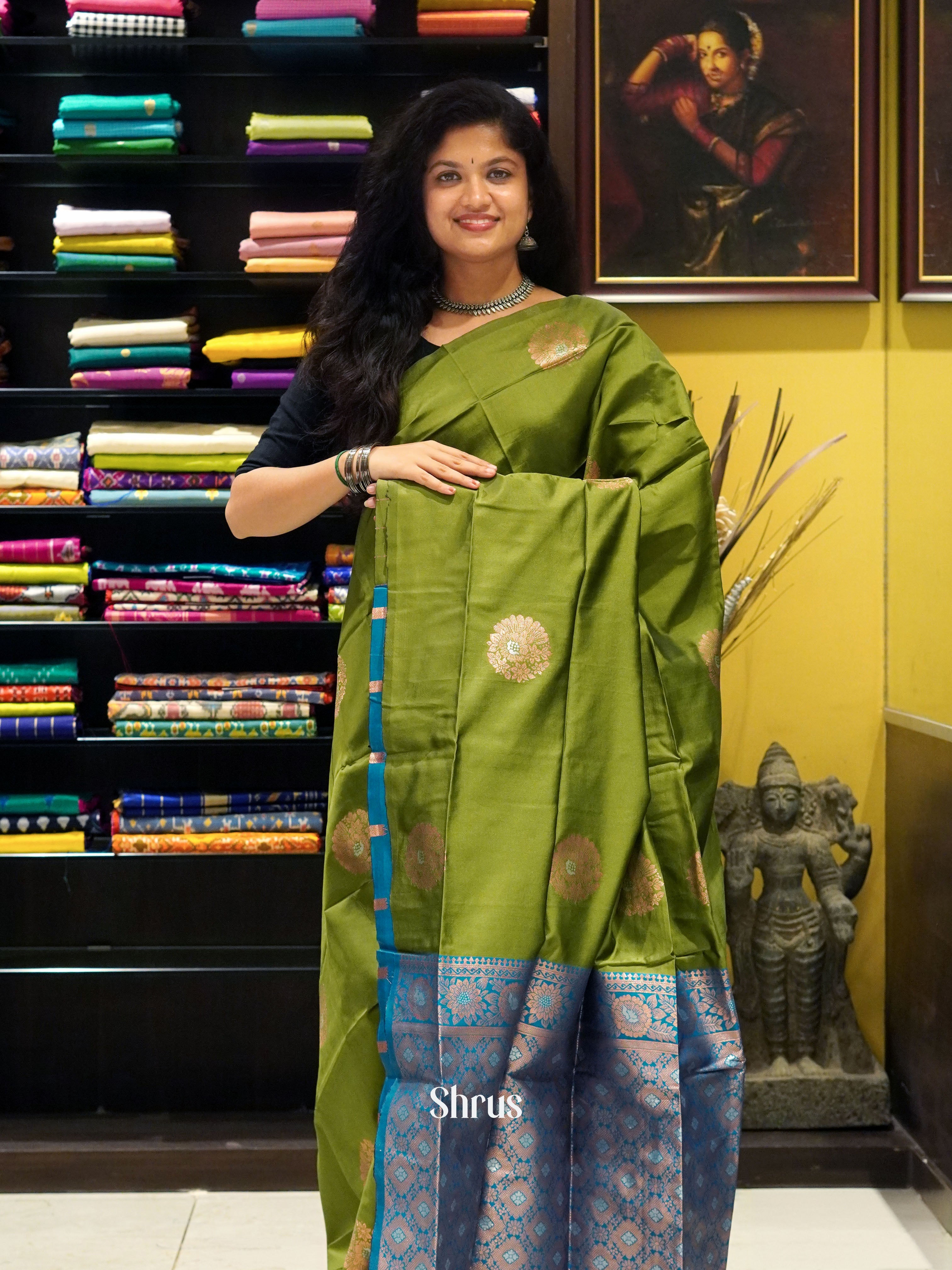 Green And Blue-Semi soft silk saree - Shop on ShrusEternity.com
