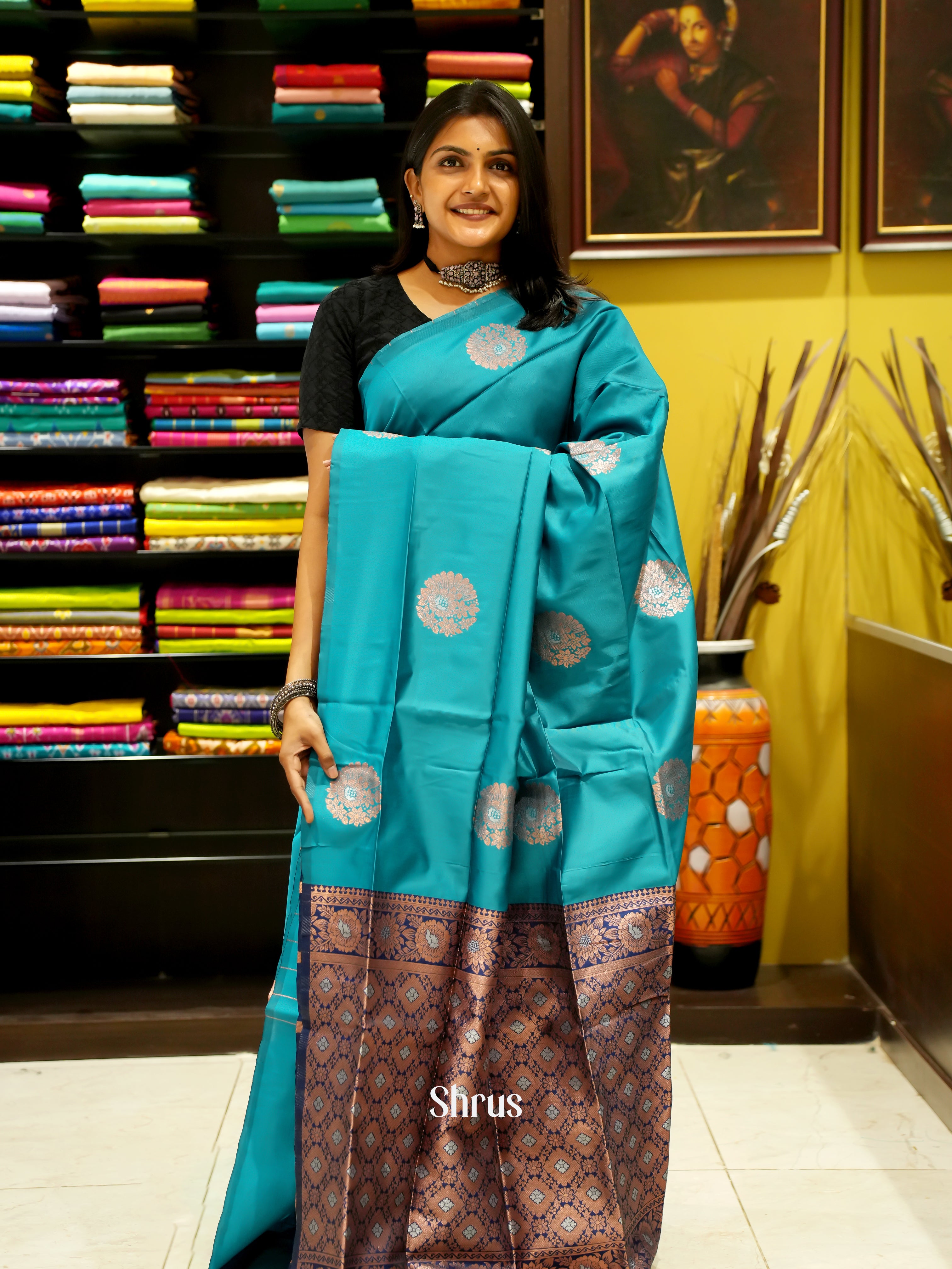 Peacock Green And Blue-Semi soft silk Saree - Shop on ShrusEternity.com