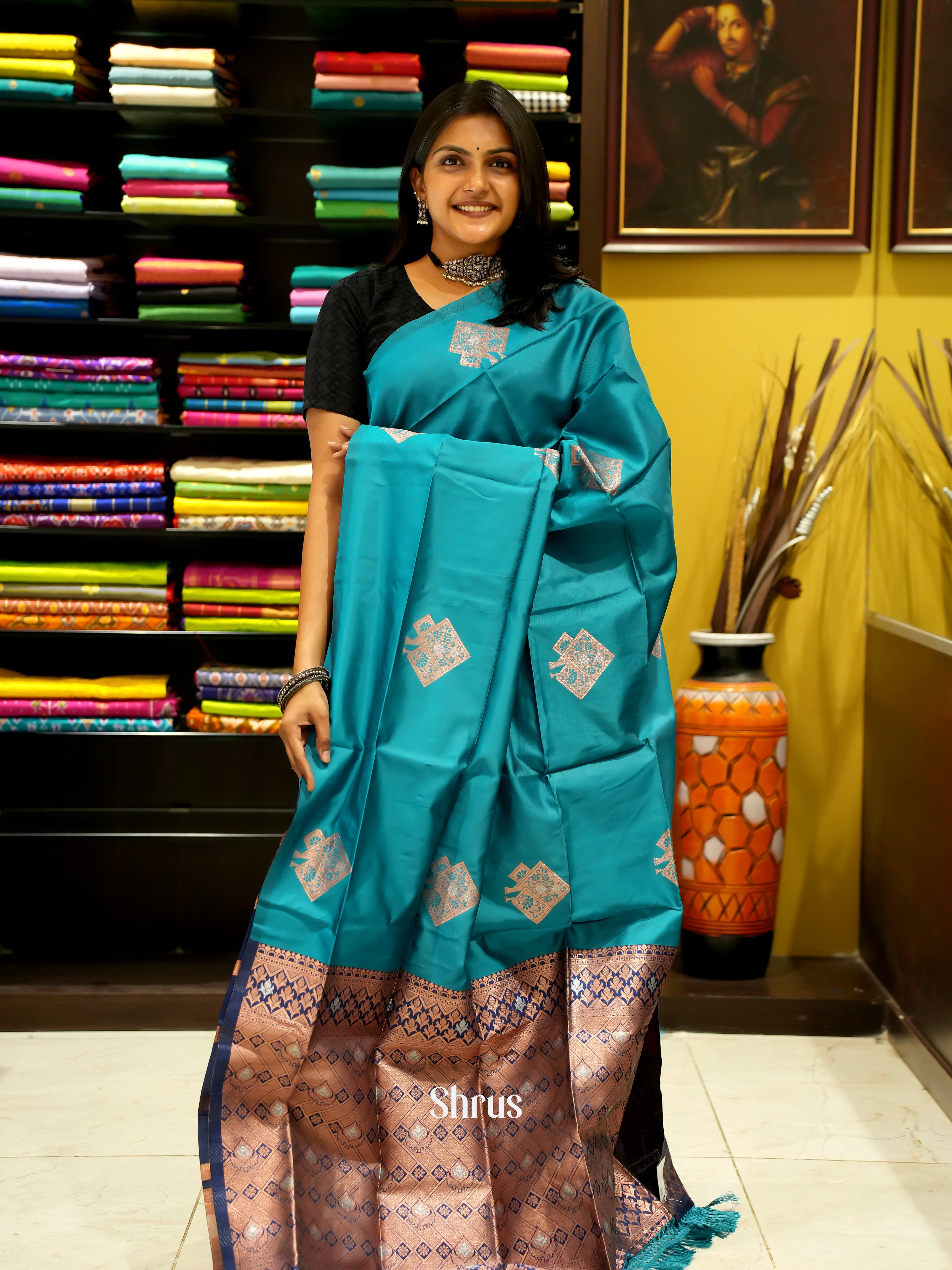 Green And Blue-Sem soft silk saree - Shop on ShrusEternity.com