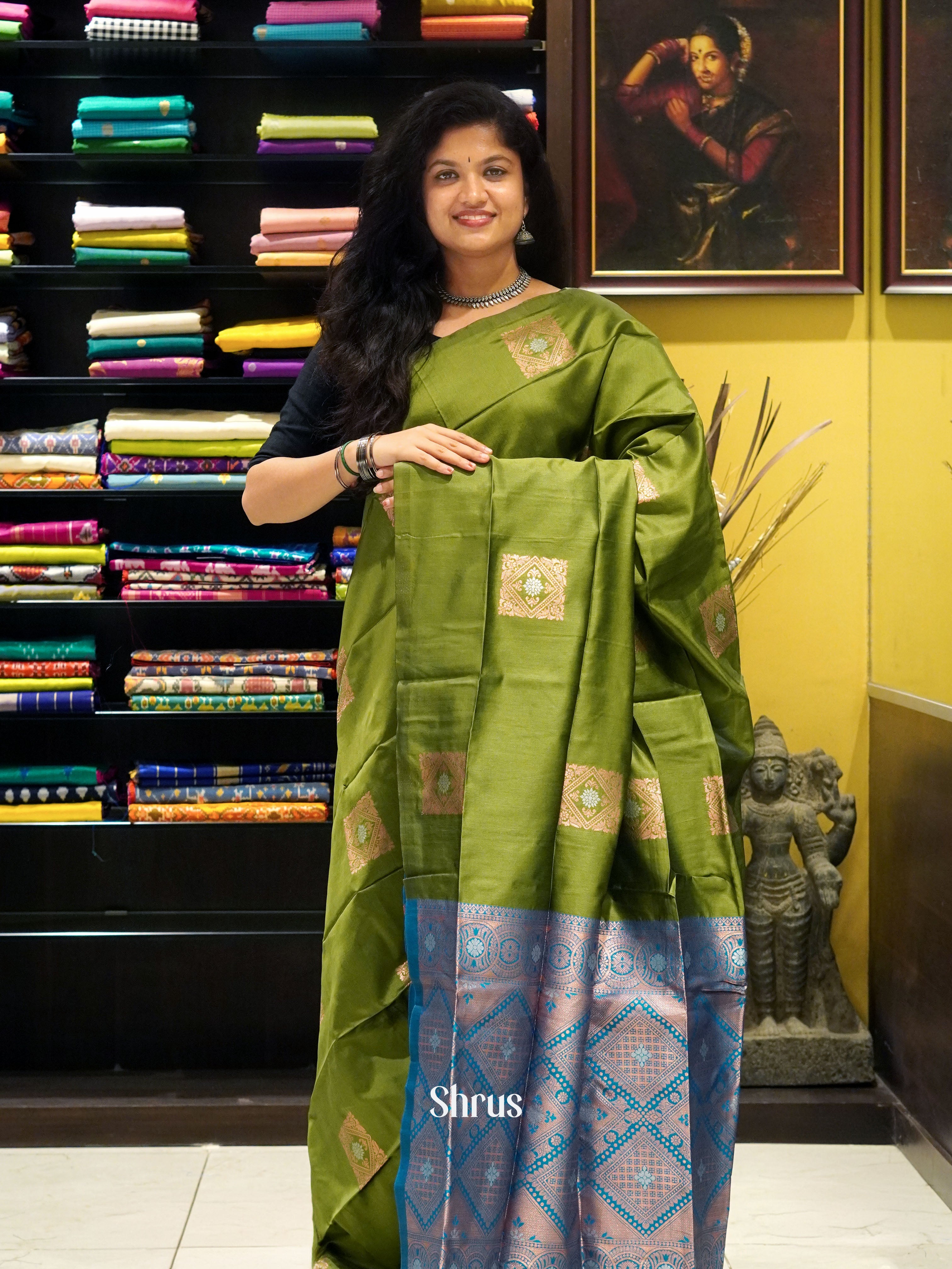 Green And Blue-Semi soft silk saree - Shop on ShrusEternity.com