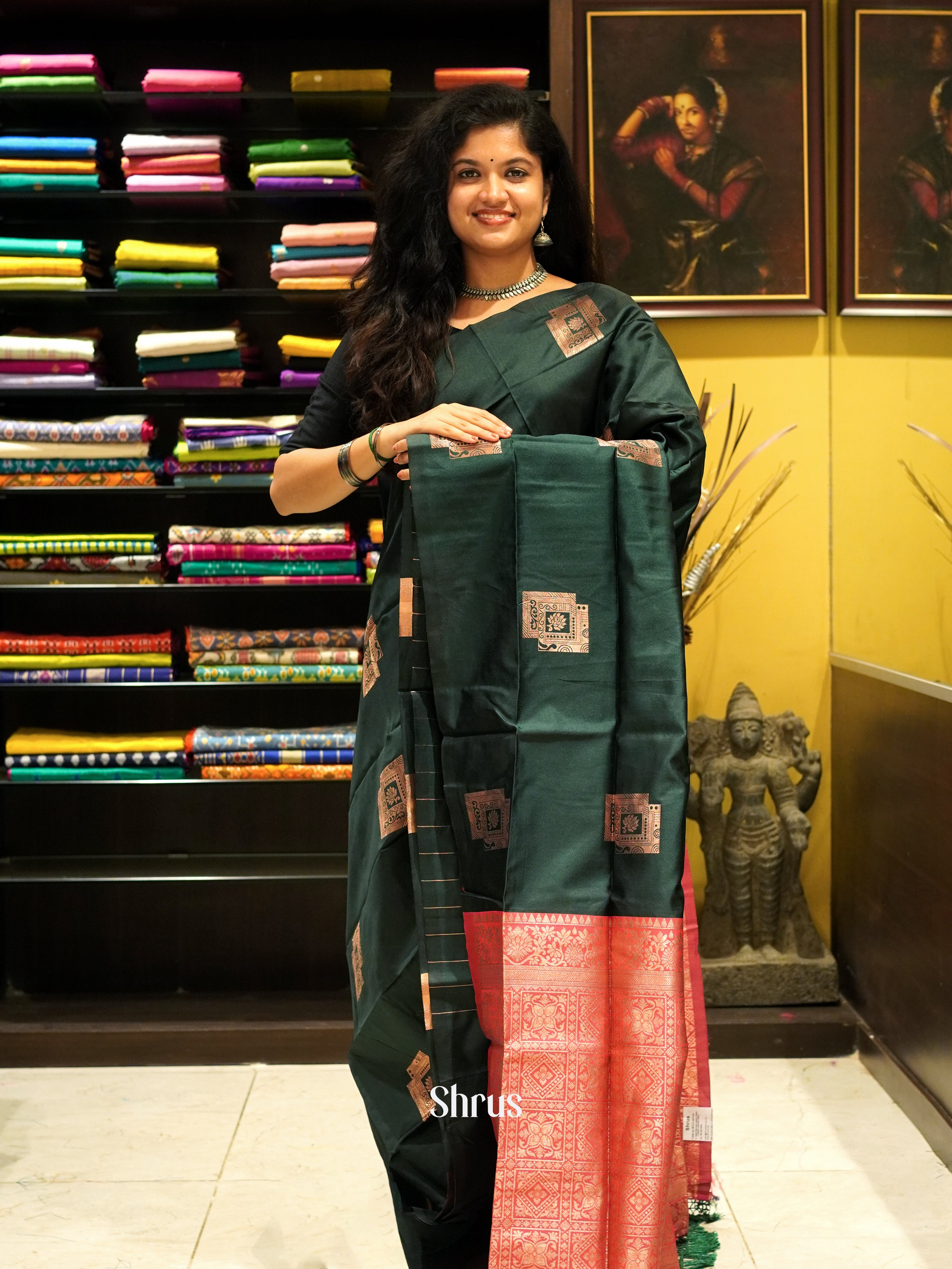 Green And Pink- semi soft silk saree - Shop on ShrusEternity.com