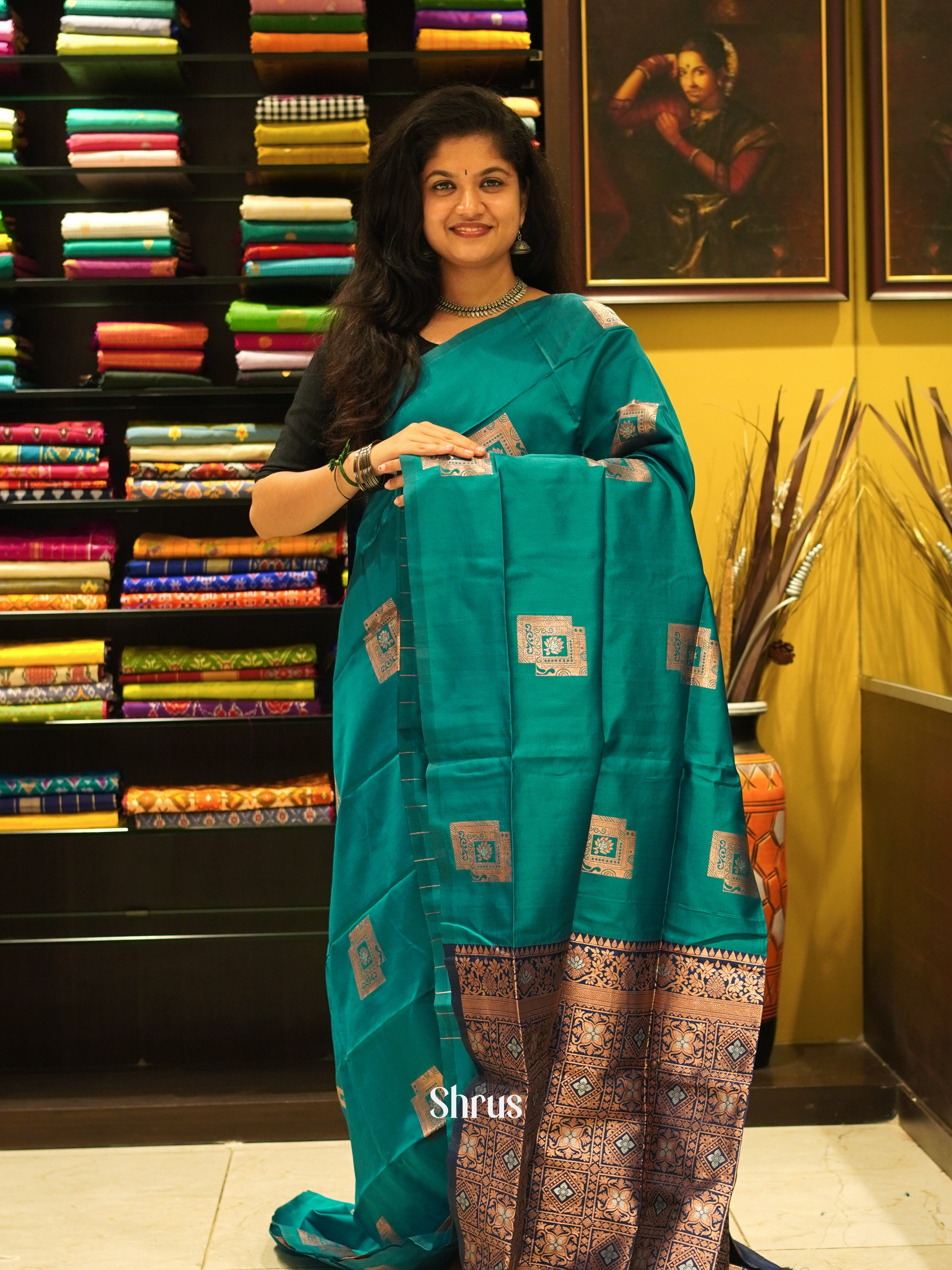Green And Blue-semi soft silk saree - Shop on ShrusEternity.com