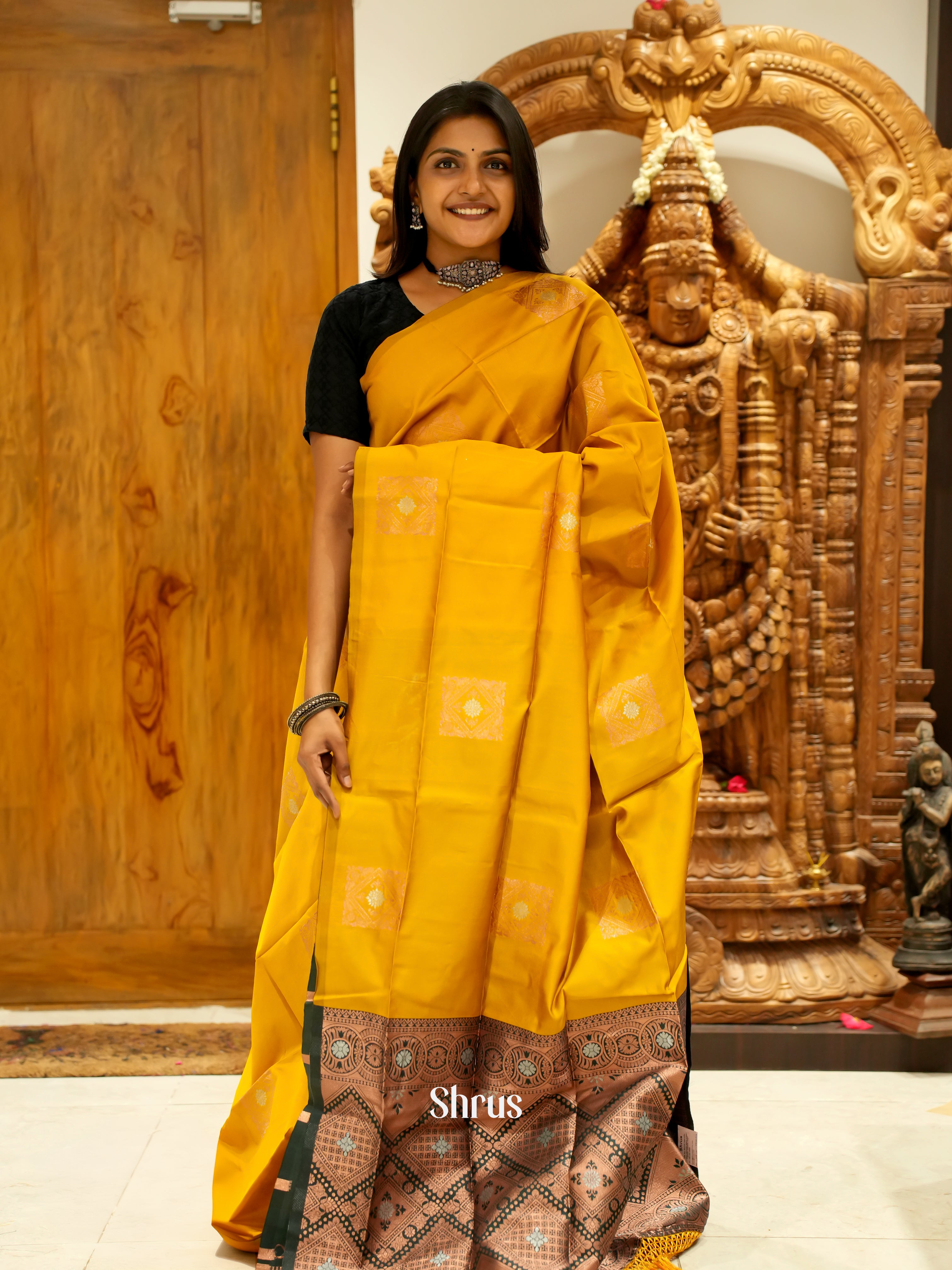 Mustard And Green-Semi soft silk saree - Shop on ShrusEternity.com