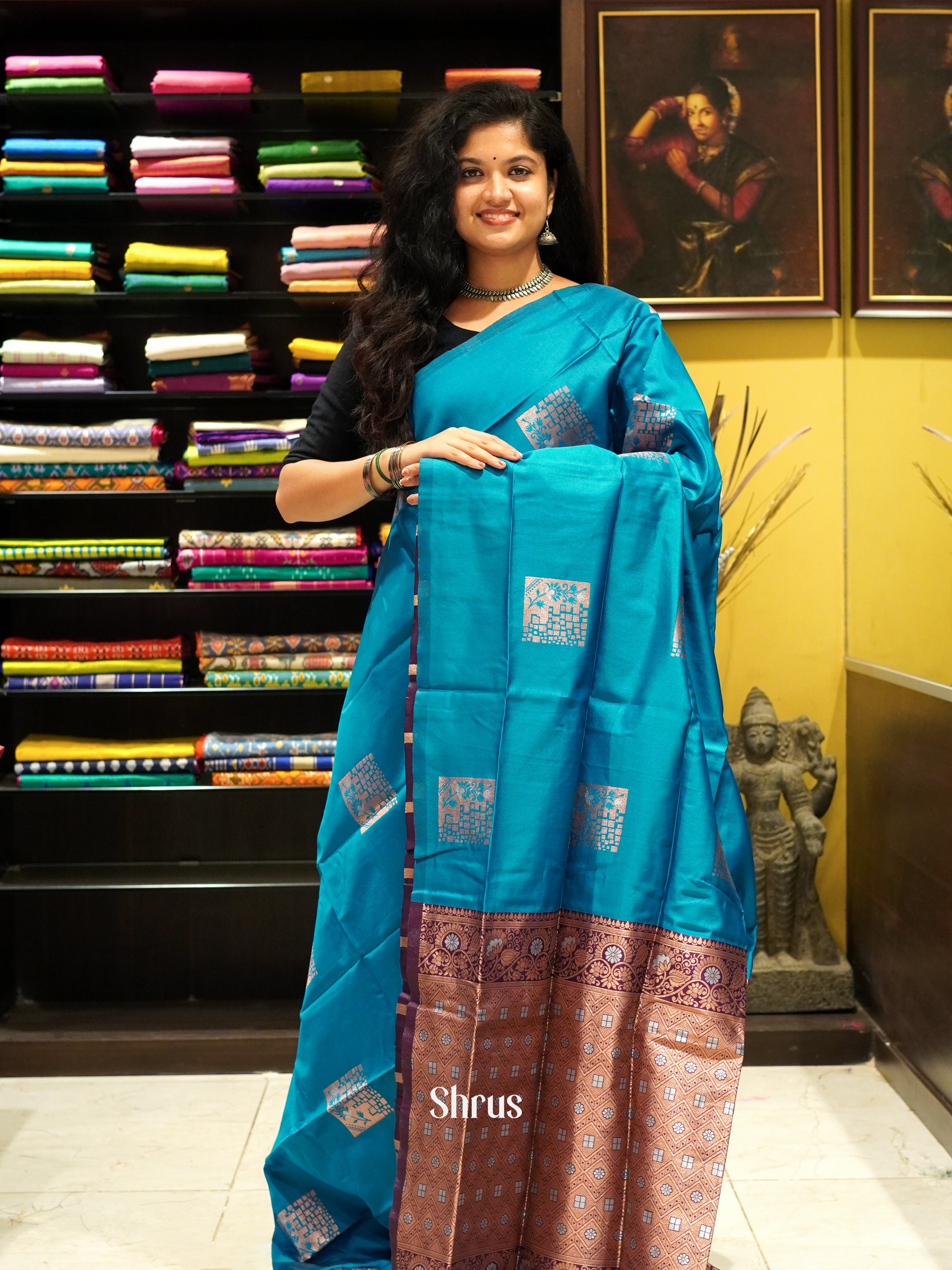 Blue And Wine-Semi soft silk saree - Shop on ShrusEternity.com
