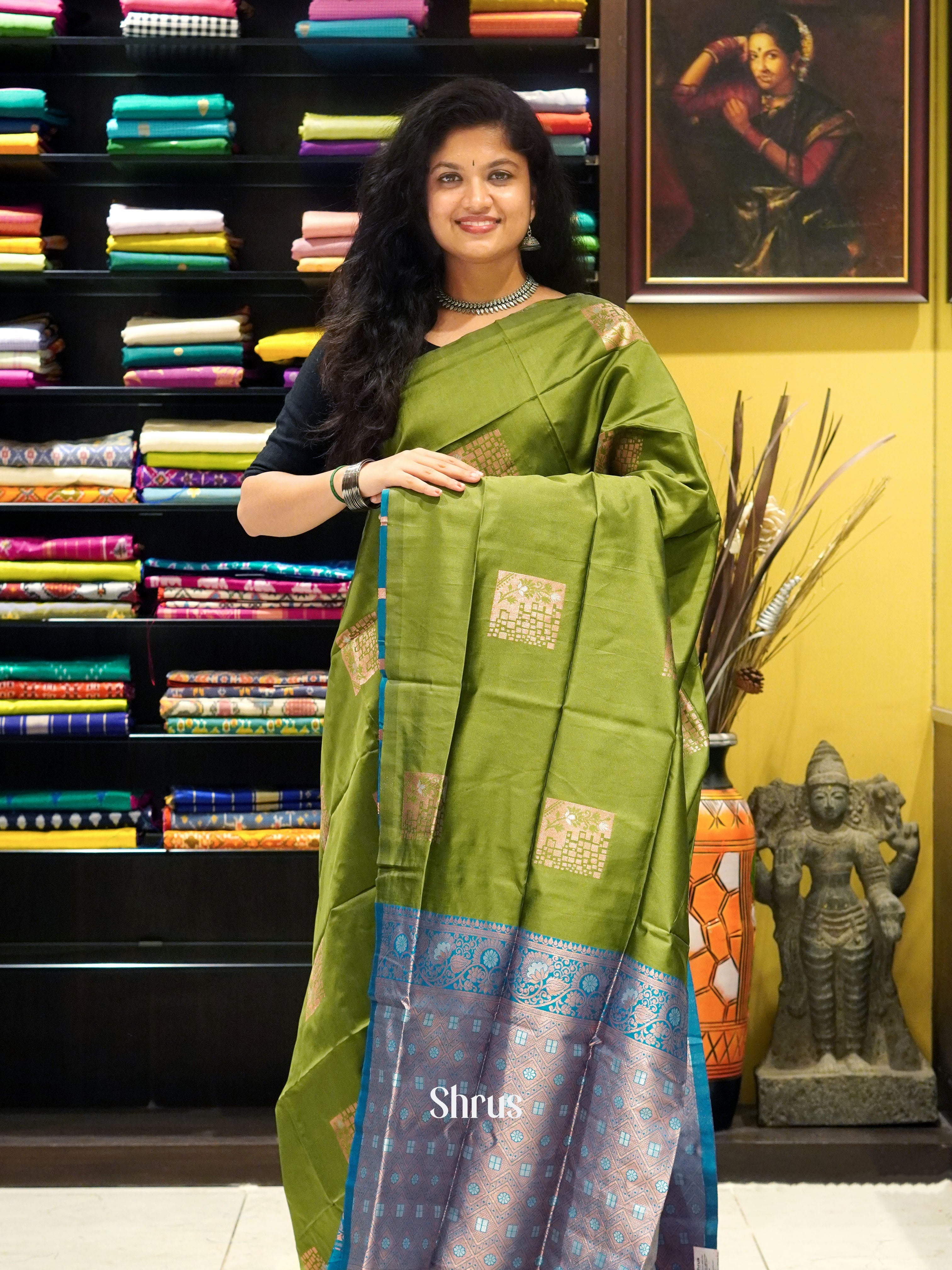 Green And Blue- Semi soft silk saree - Shop on ShrusEternity.com