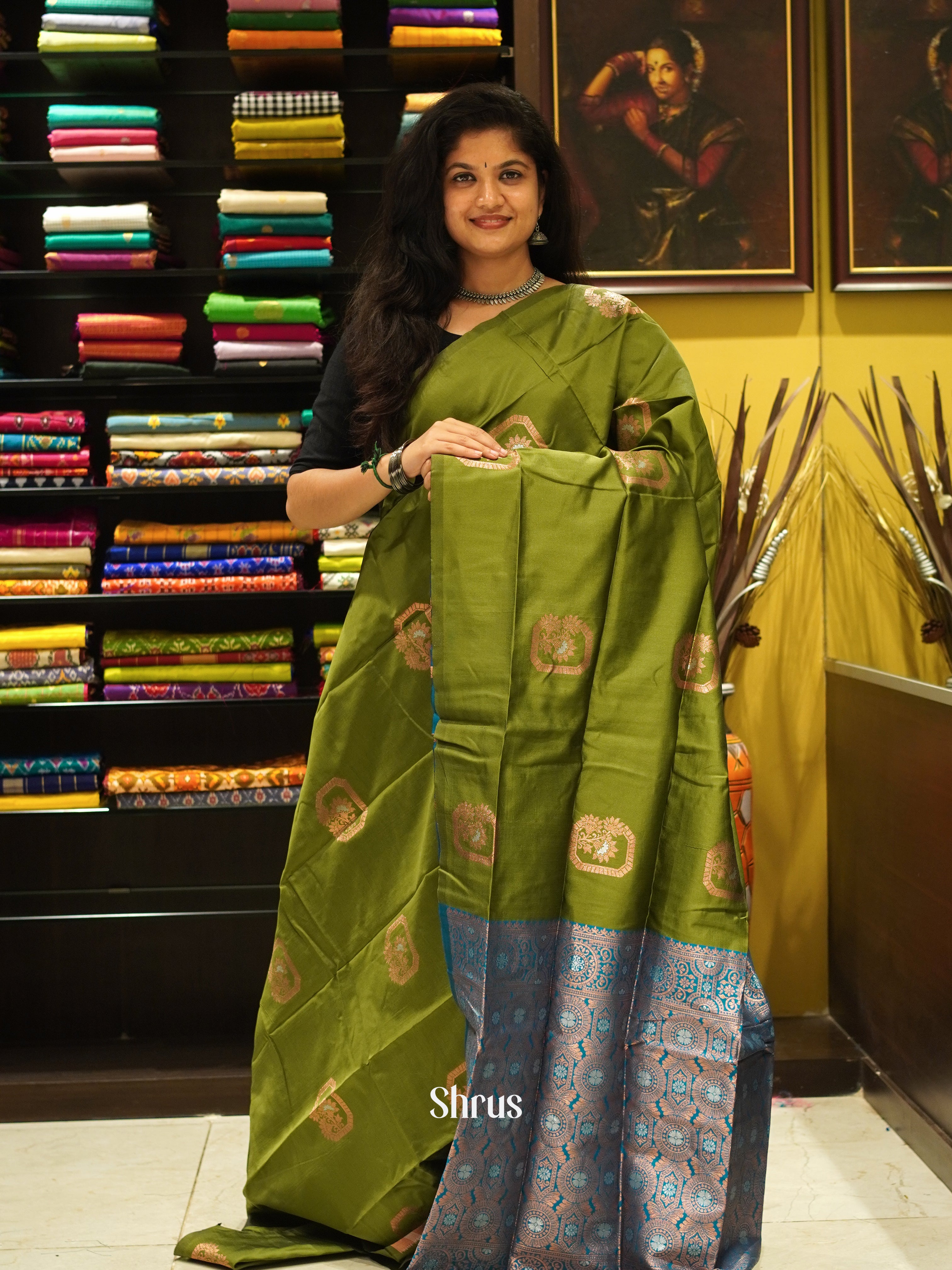 Green And Blue- Semi soft silk saree - Shop on ShrusEternity.com