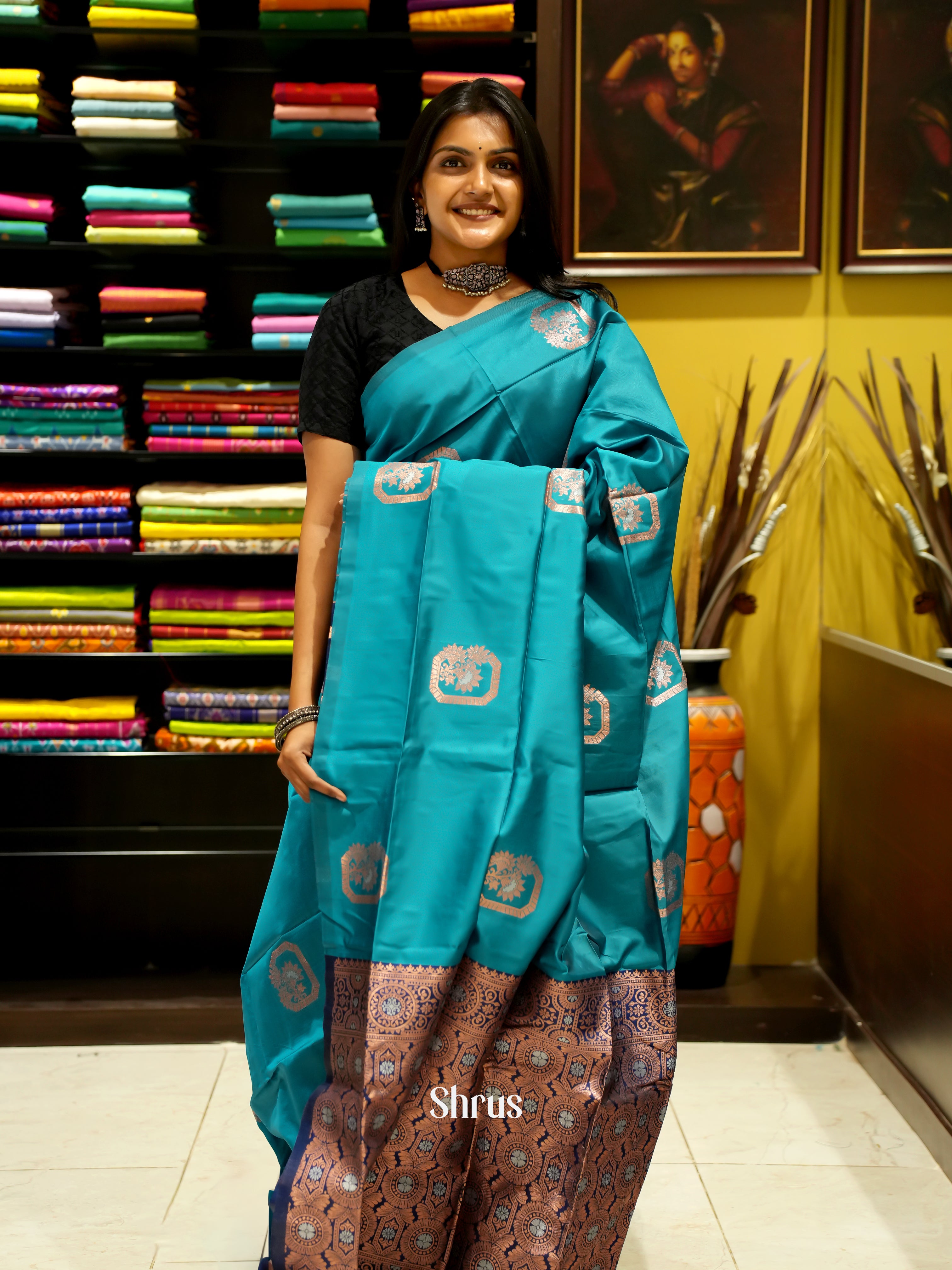 Peacock Green And Blue-Semi soft silk Saree - Shop on ShrusEternity.com