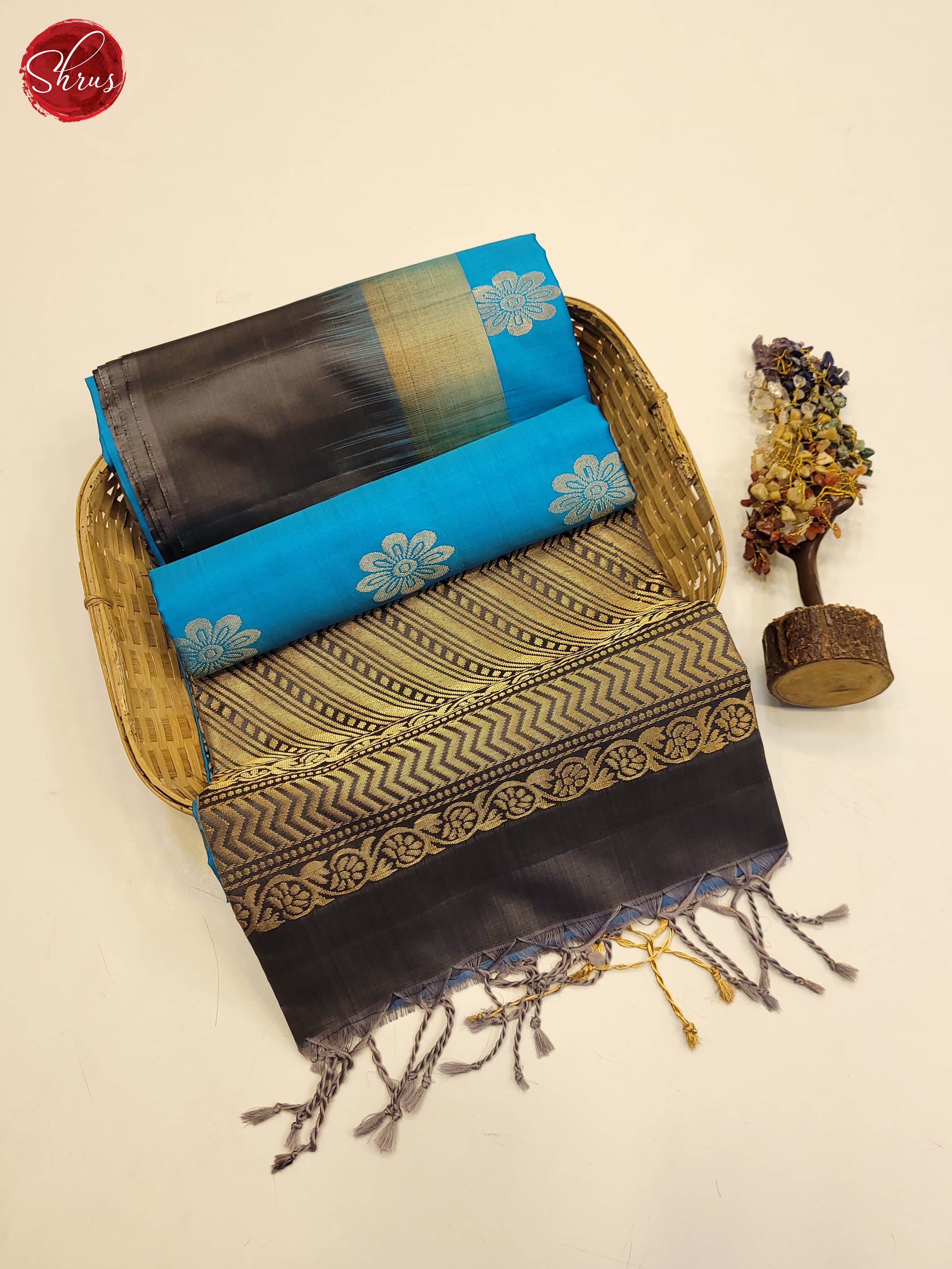 Blue and Grey-Soft silk saree - Shop on ShrusEternity.com