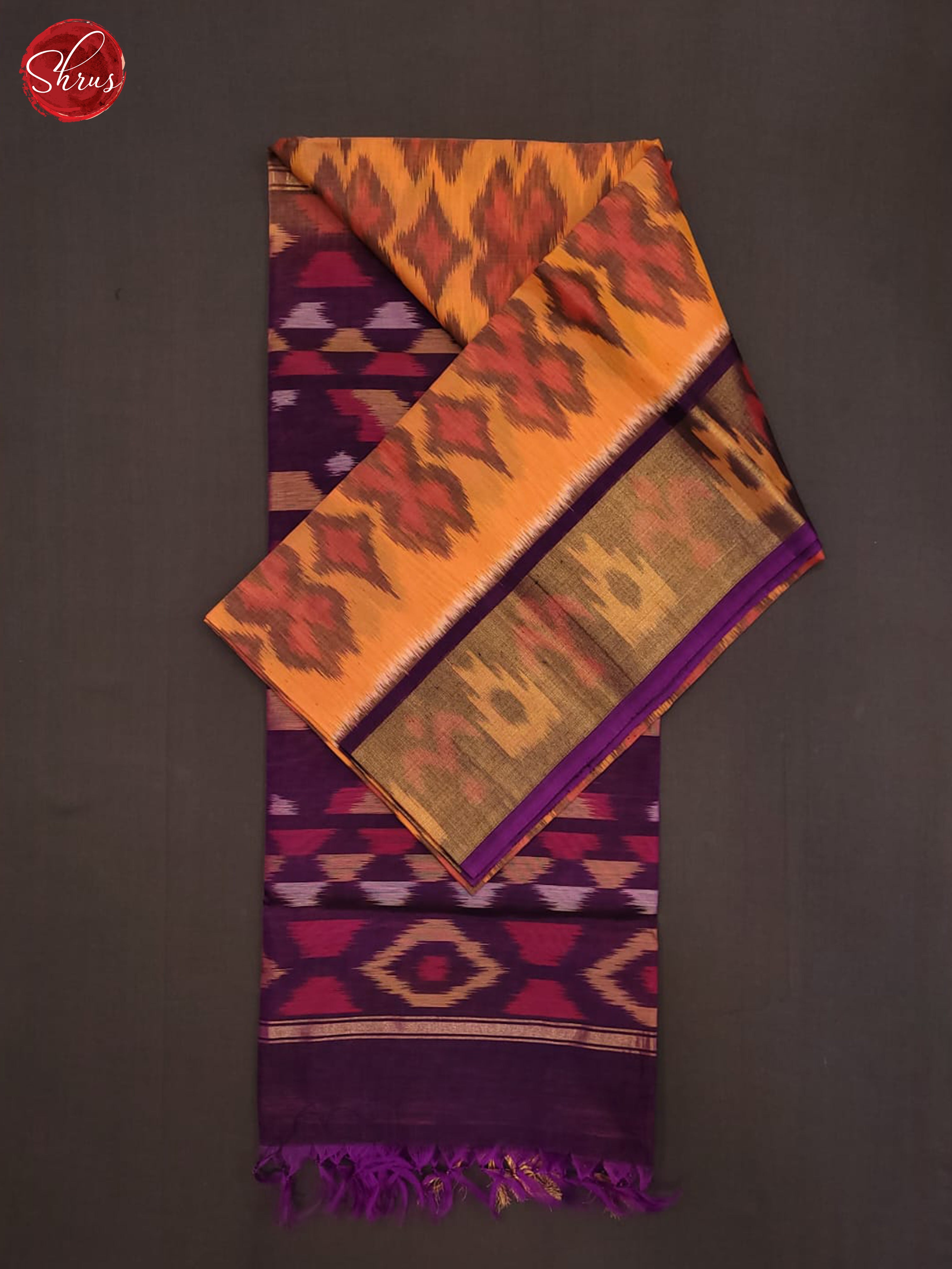 orange and violet- Pochampally Silk Cotton Saree - Shop on ShrusEternity.com