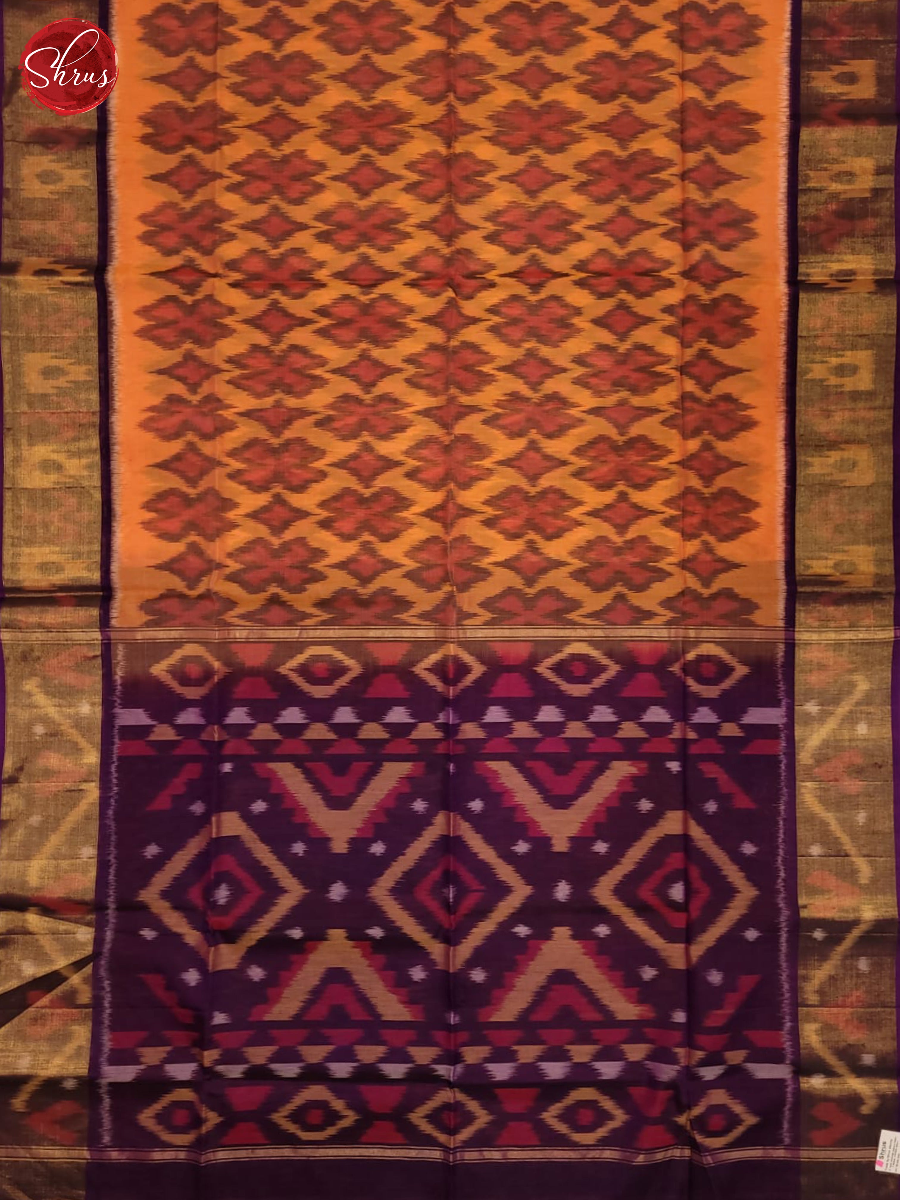 orange and violet- Pochampally Silk Cotton Saree - Shop on ShrusEternity.com