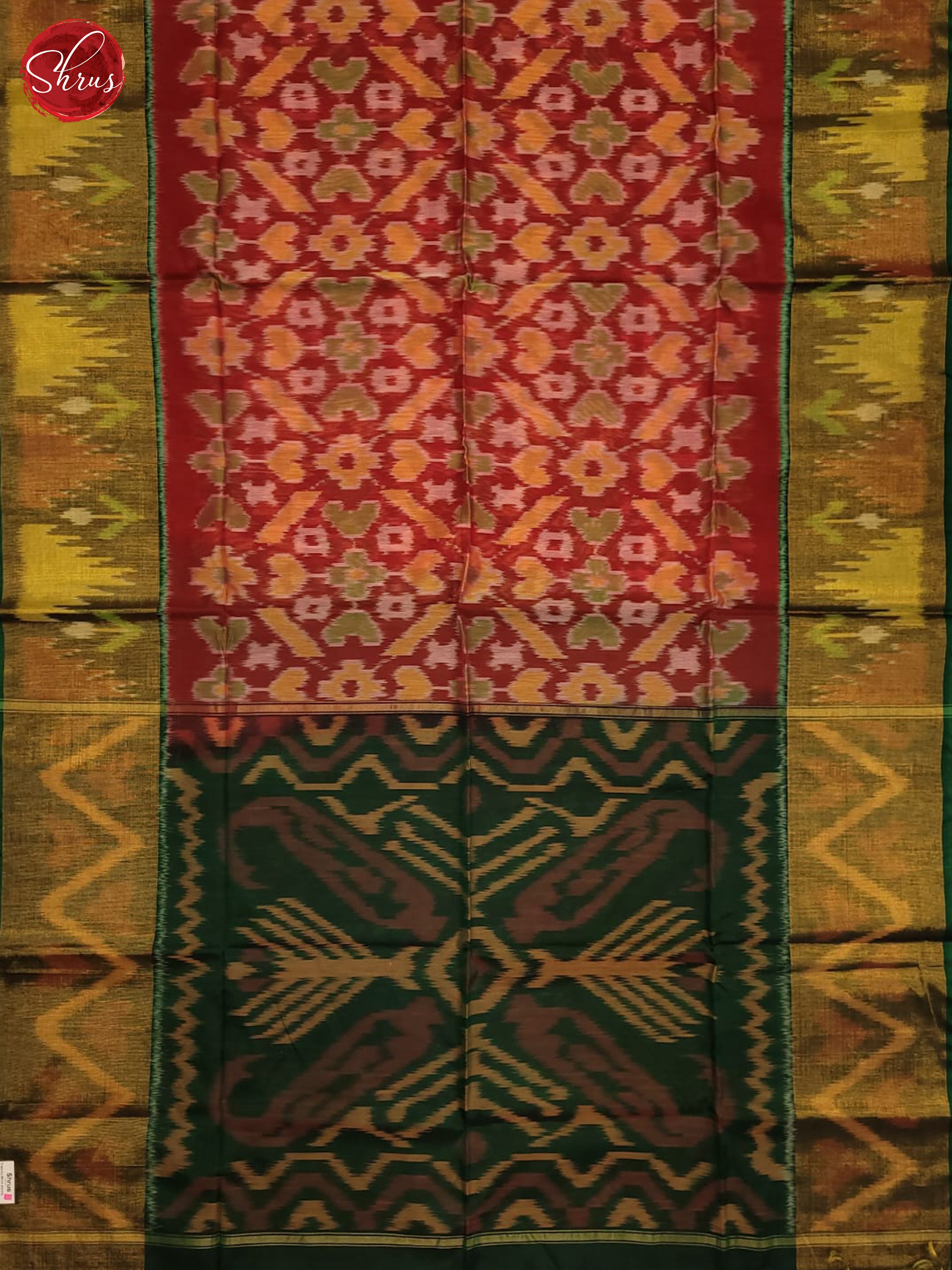 Red and Green-pochampally Silk Cotton Saree - Shop on ShrusEternity.com