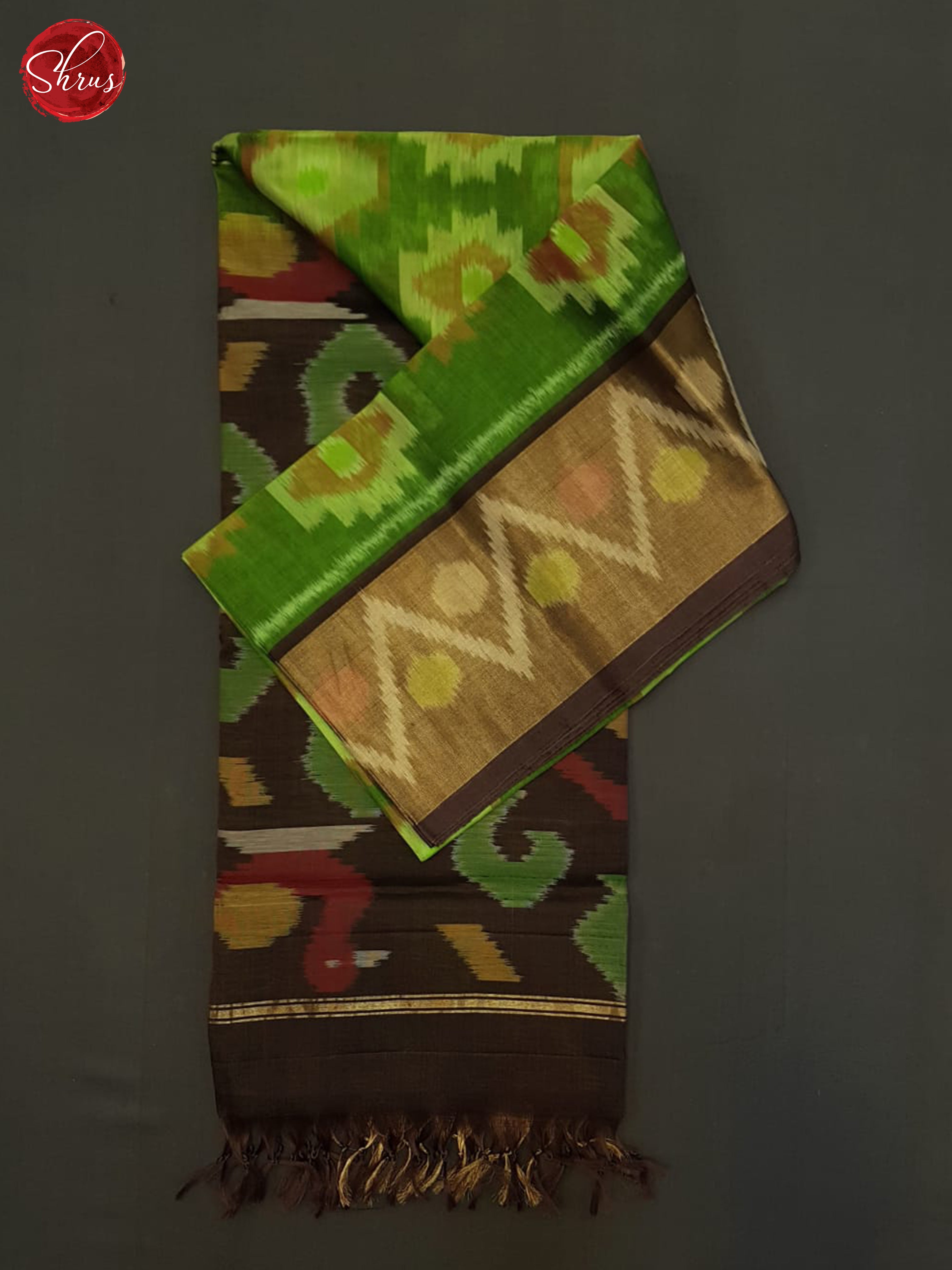 Green And Brown-Pochampally Silk Cotton Saree - Shop on ShrusEternity.com