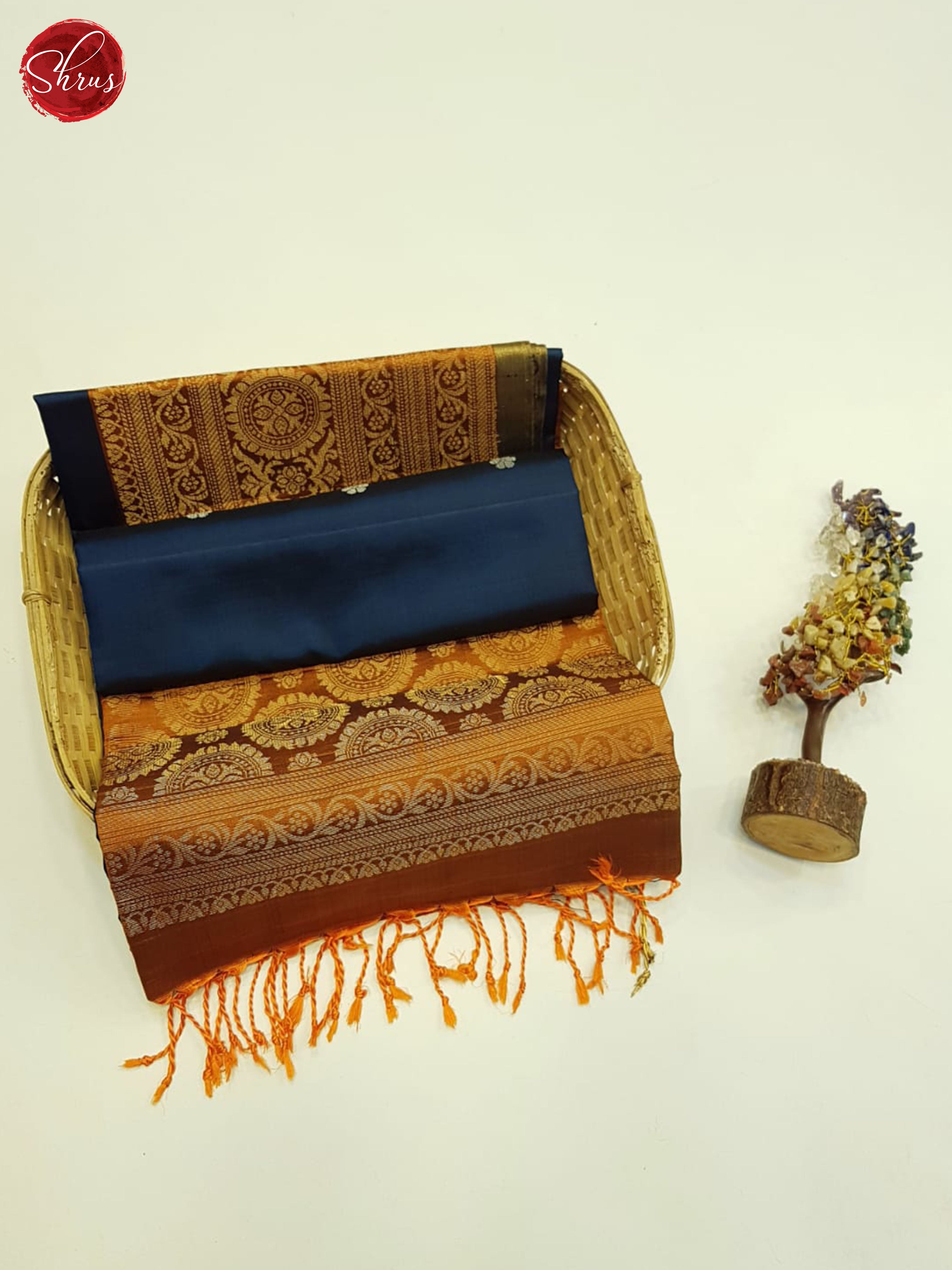 Blue And Brick Orange- Soft Silk Saree - Shop on ShrusEternity.com