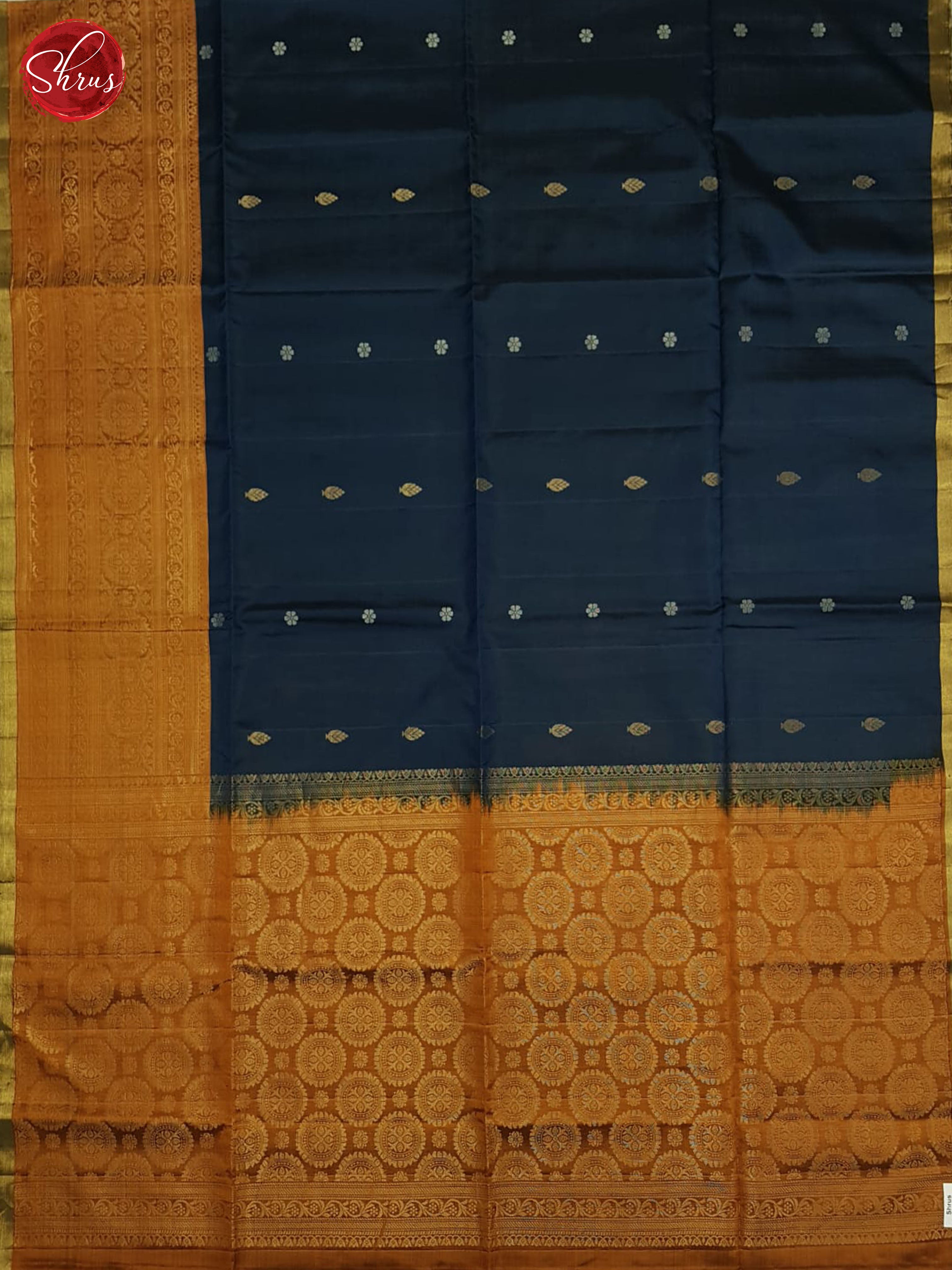 Blue And Brick Orange- Soft Silk Saree - Shop on ShrusEternity.com