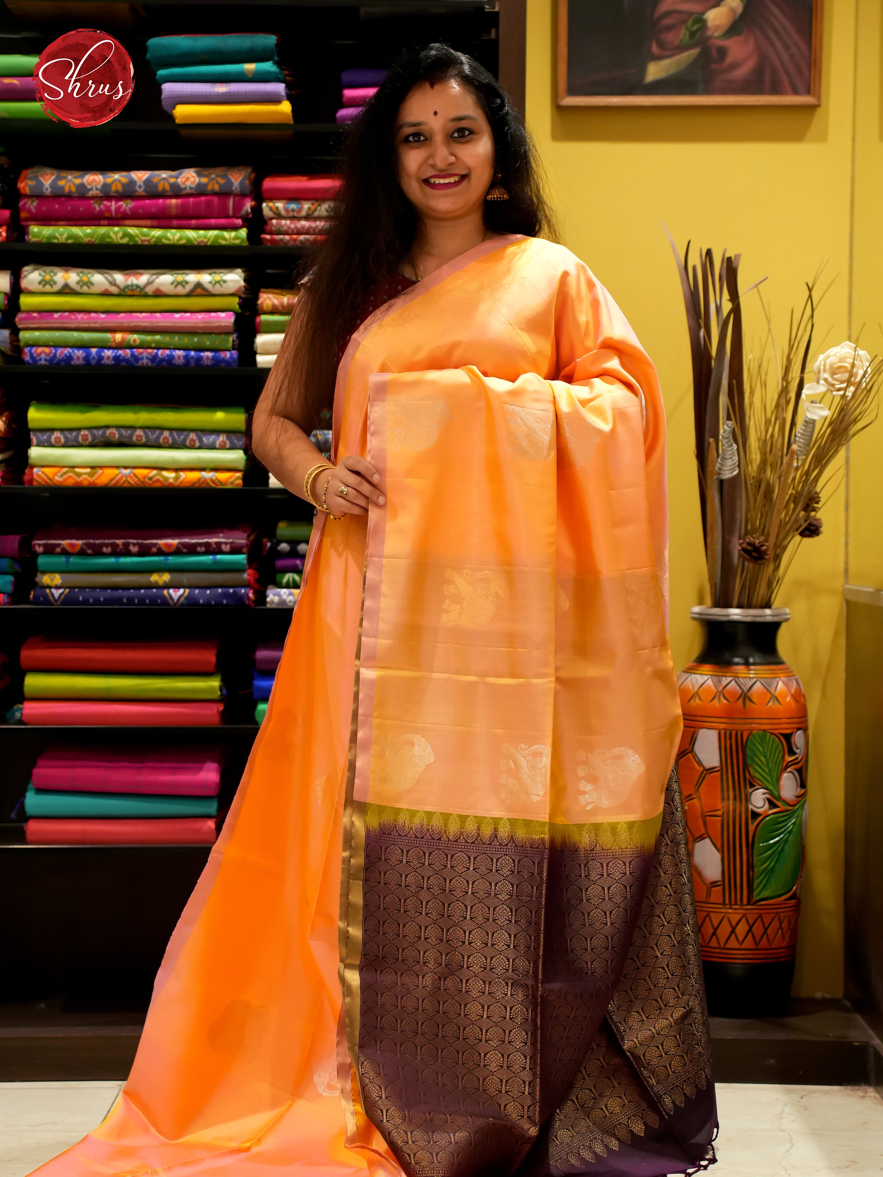 Peach And Wine-Soft Silk Saree - Shop on ShrusEternity.com