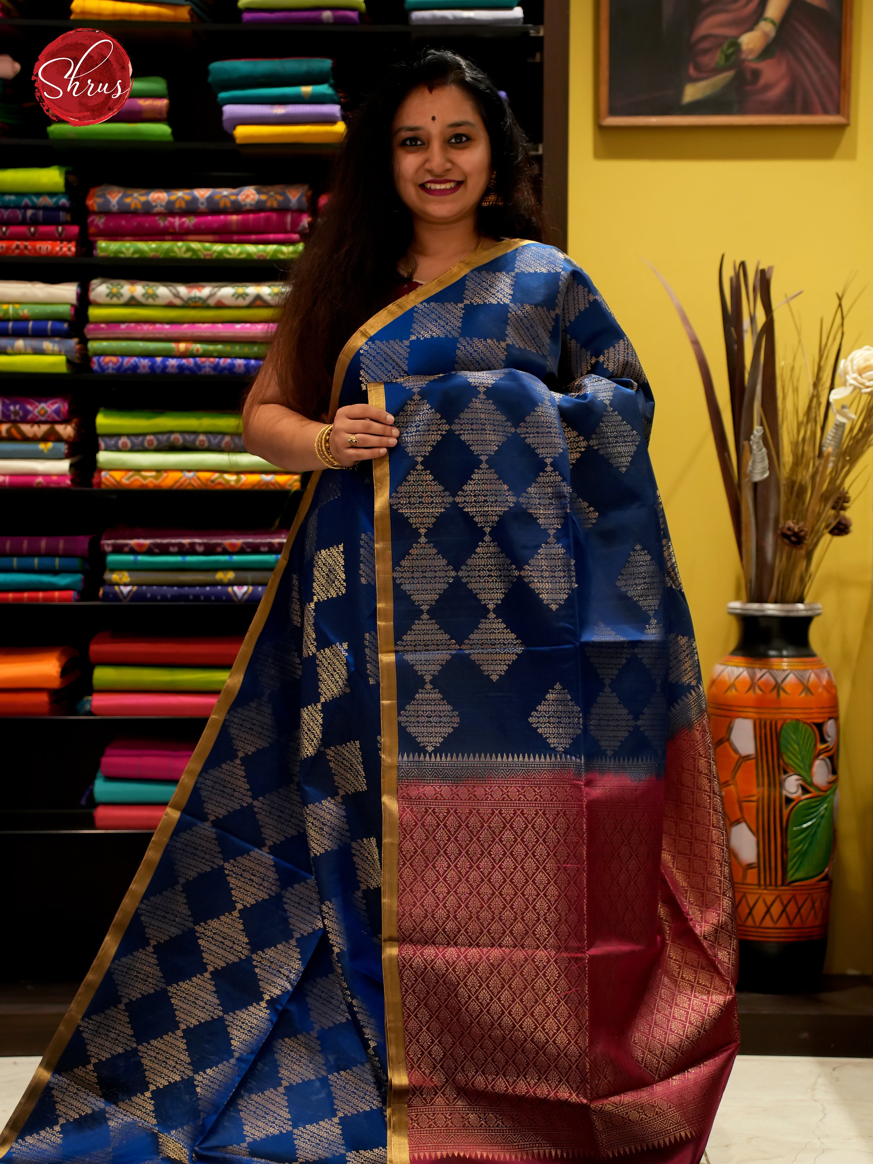 Blue and Maroon- Soft Silk Saree - Shop on ShrusEternity.com