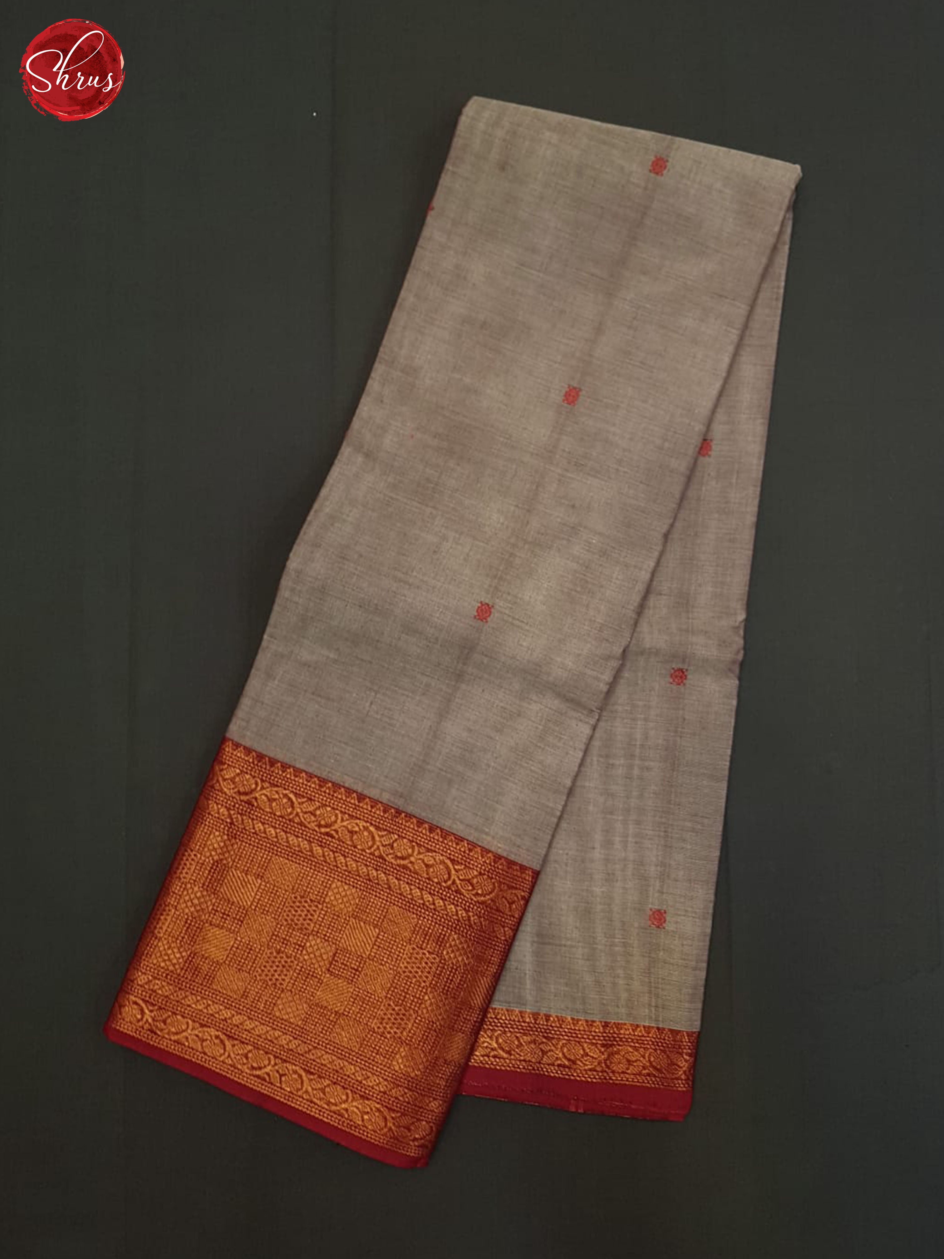 Grey And Red- Chettinad Cotton Saree - Shop on ShrusEternity.com