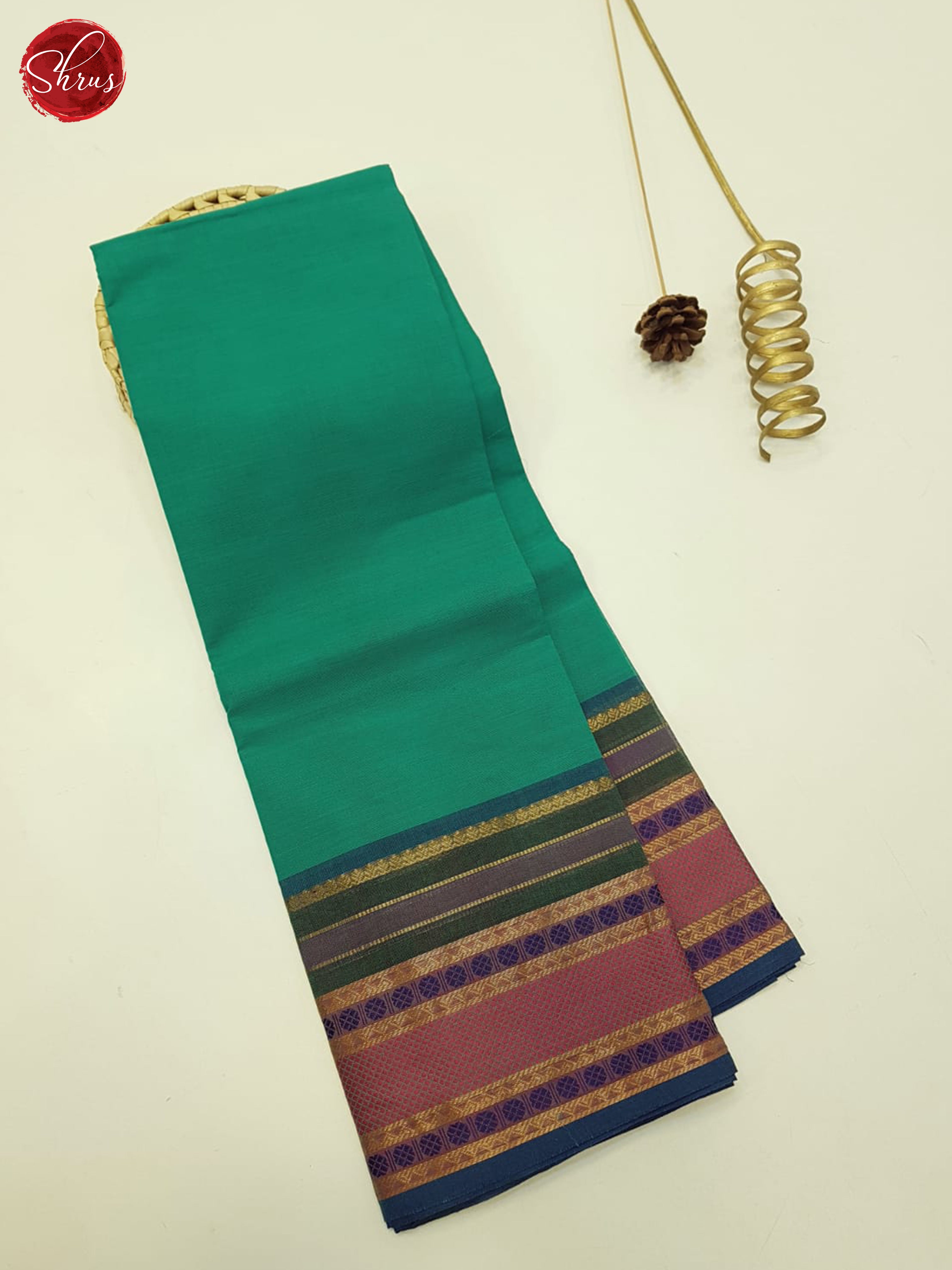 Green And Blue-Unstitched Chettinad Cotton Saree - Shop on ShrusEternity.com