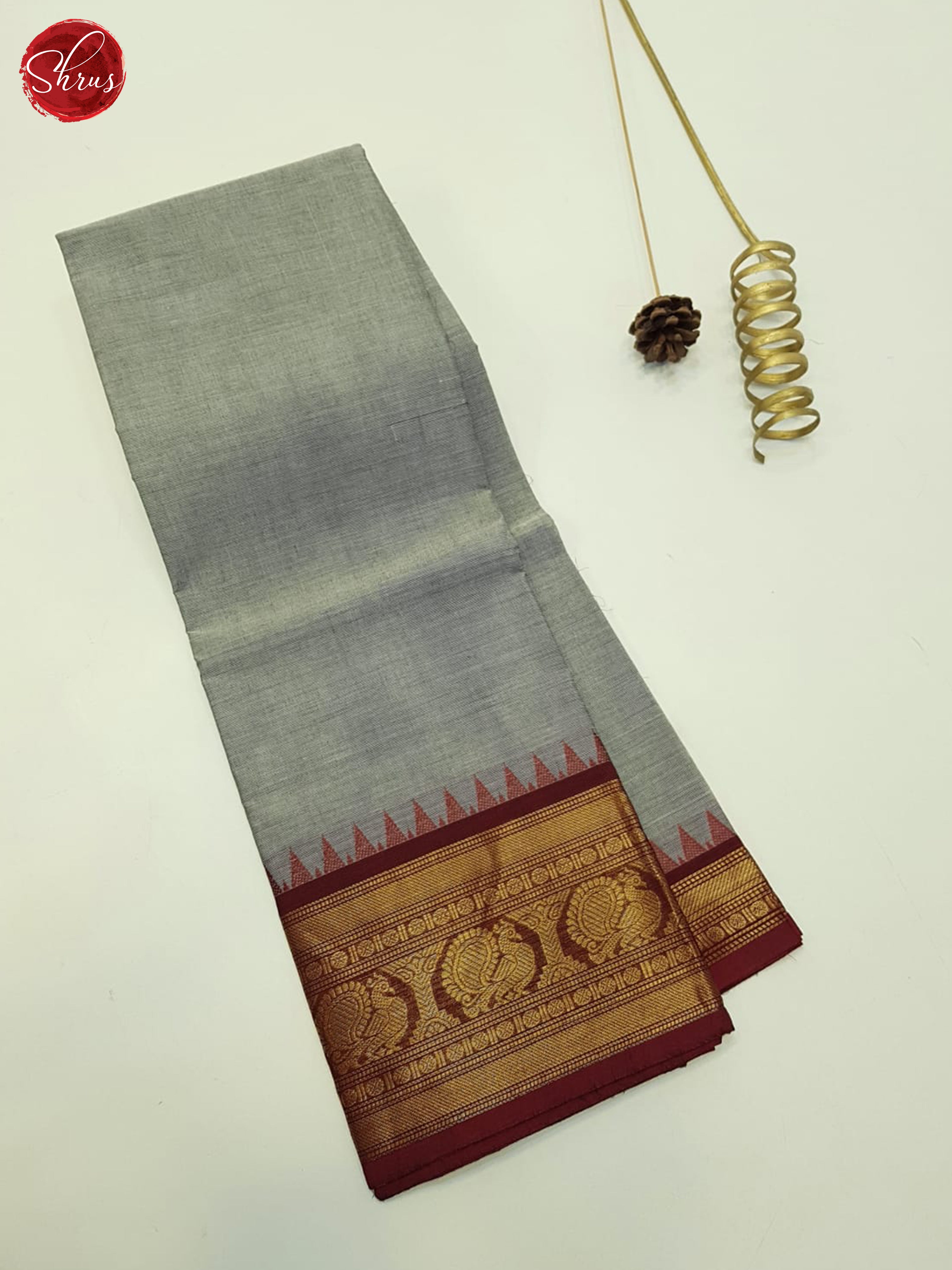 Grey And Maroon- Unstitched Chettinad Cotton Top - Shop on ShrusEternity.com
