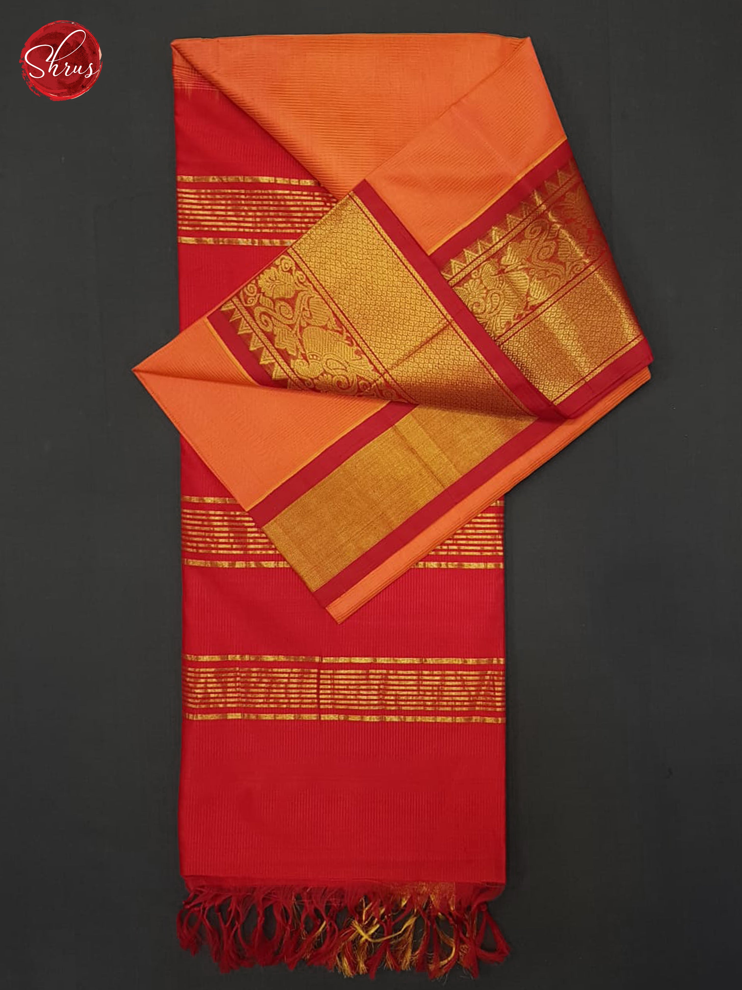 Orangish Pink And Red-Silk Cotton Saree - Shop on ShrusEternity.com