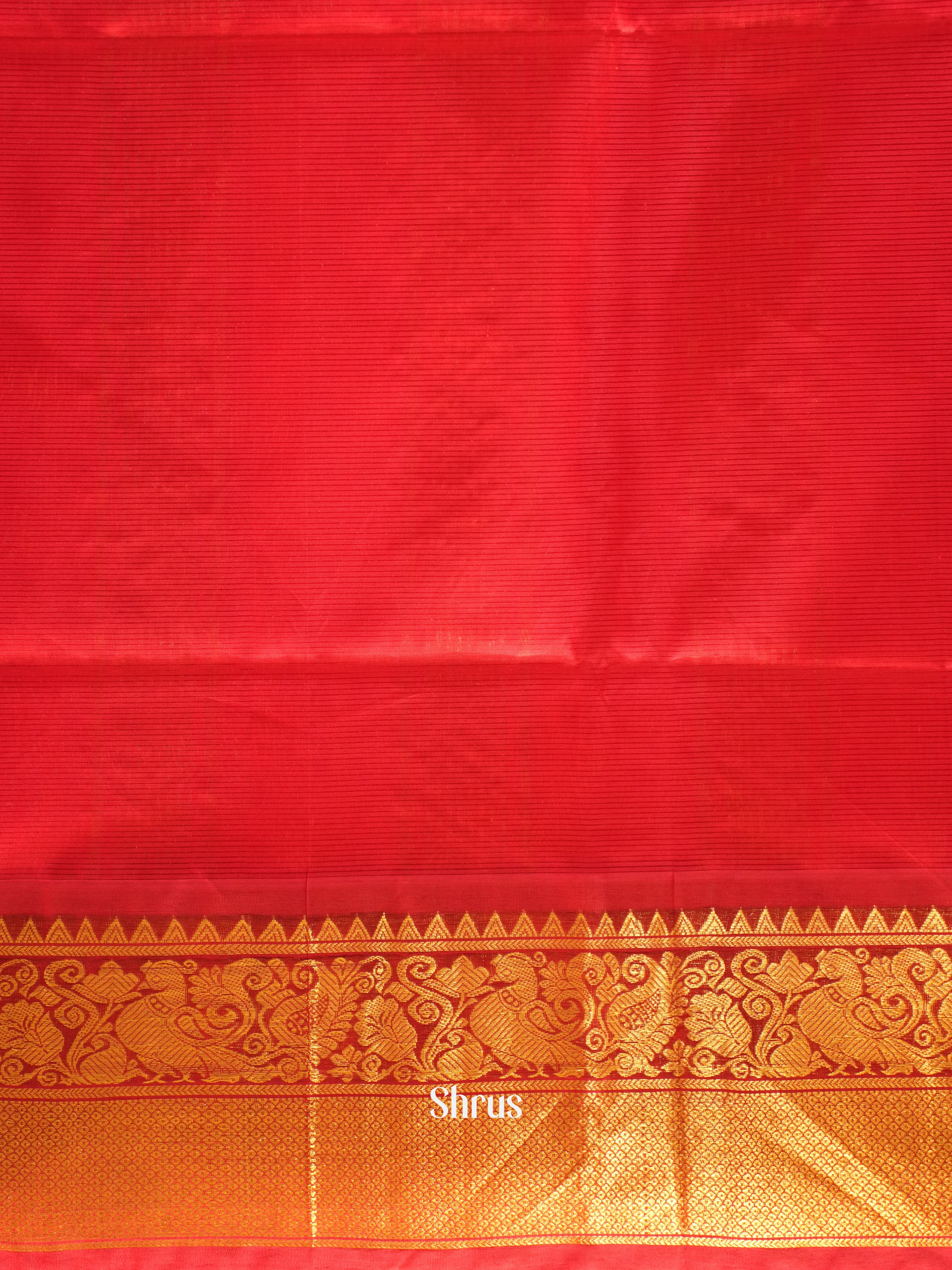 Orangish Pink And Red-Silk Cotton Saree - Shop on ShrusEternity.com