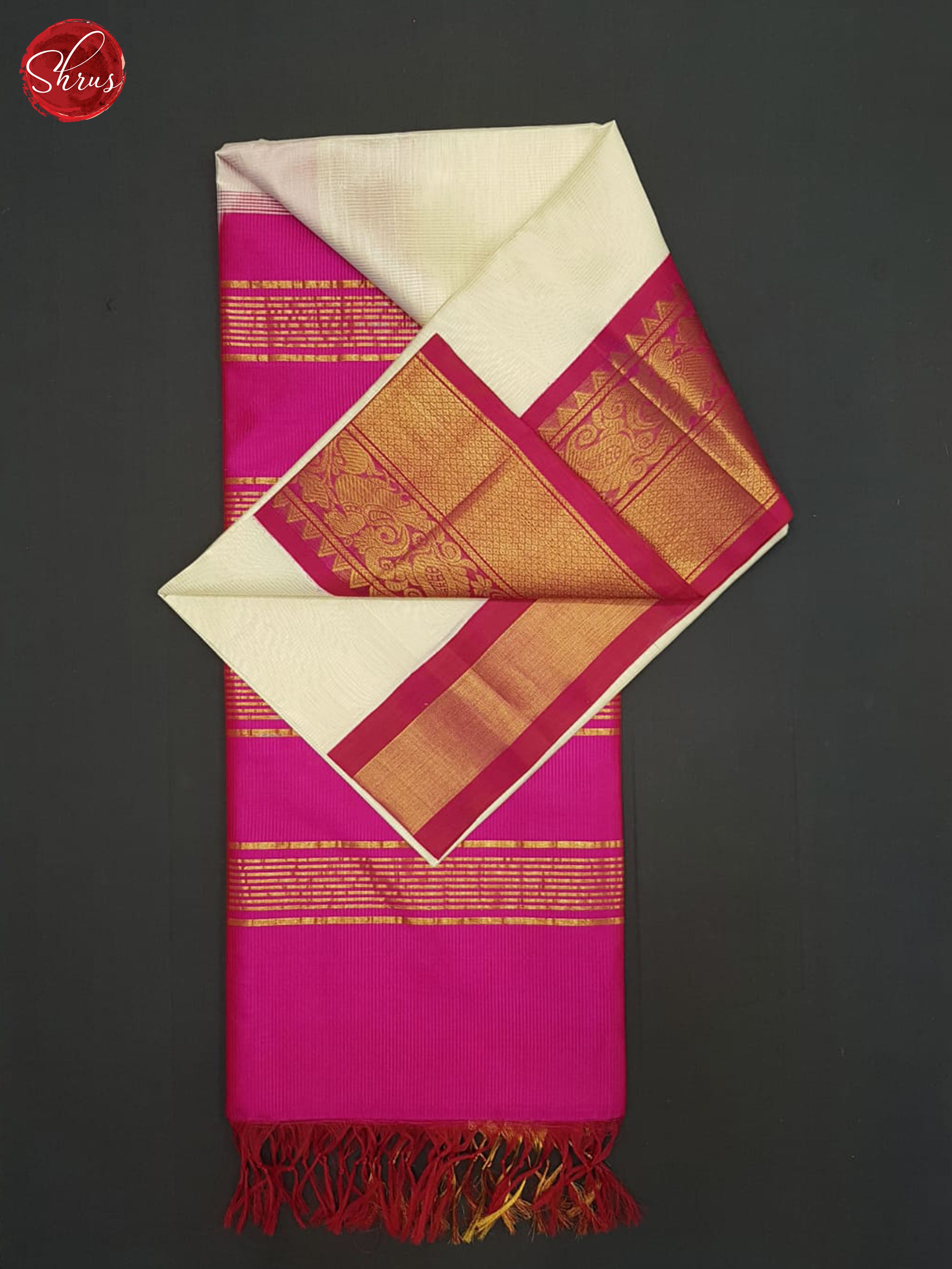 Cream And Pink-Silk cotton Saree - Shop on ShrusEternity.com