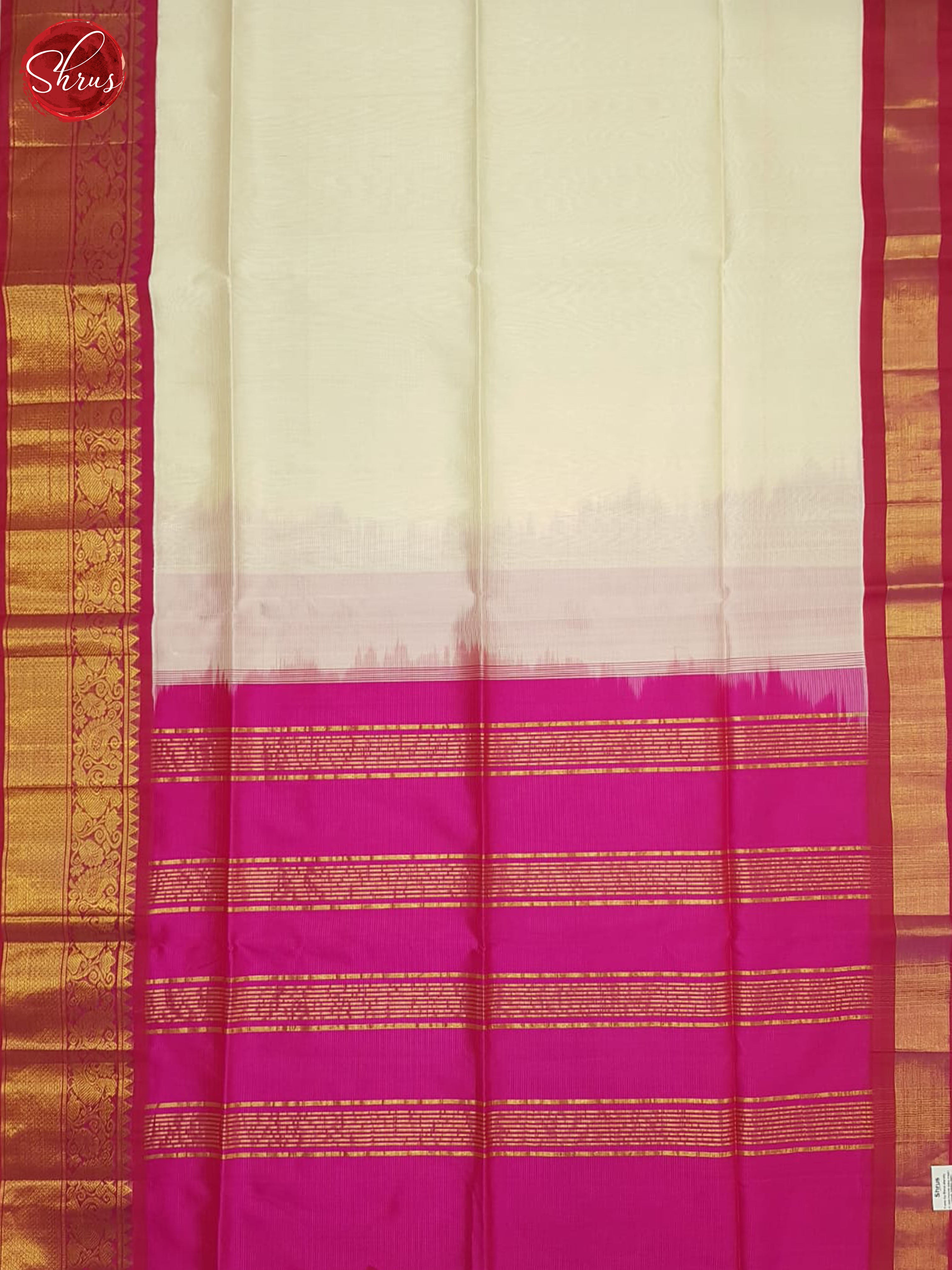 Cream And Pink-Silk cotton Saree - Shop on ShrusEternity.com