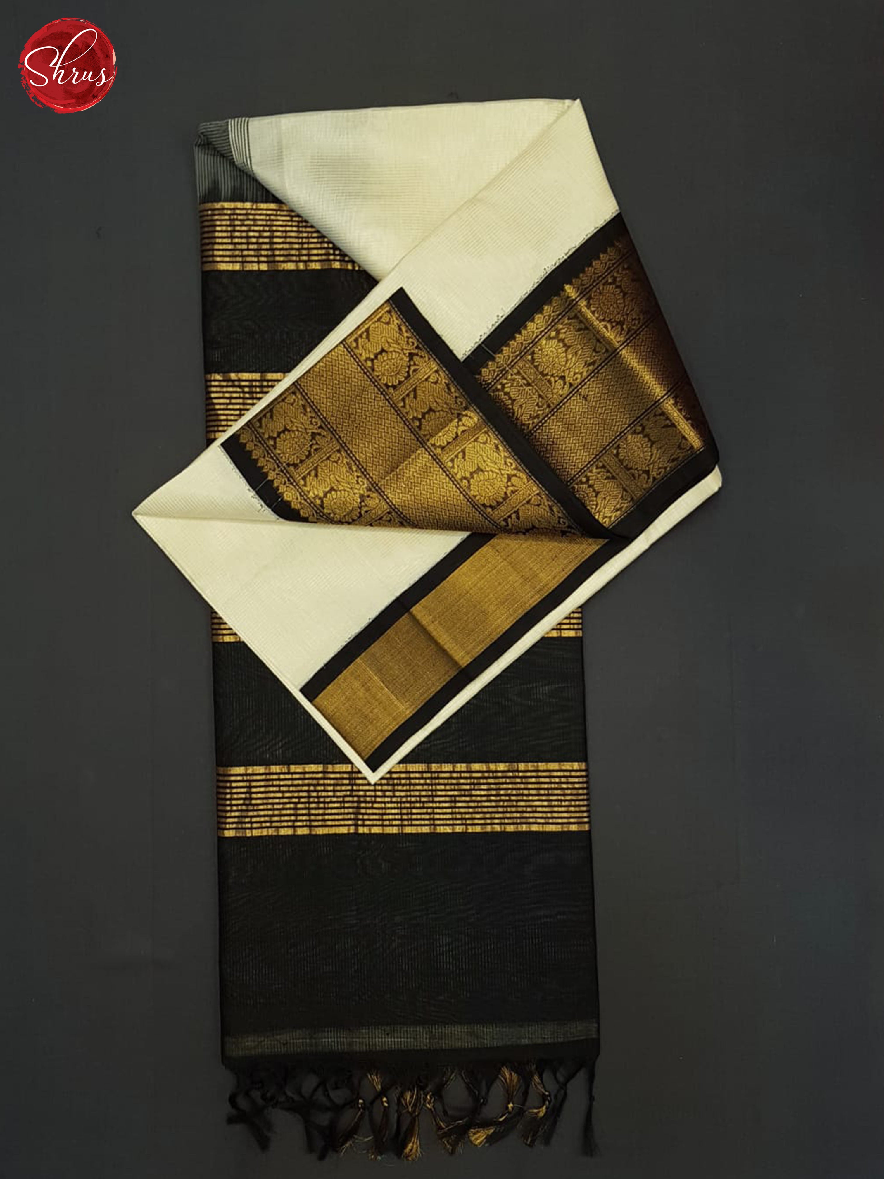 Cream And Black-Silk cotton saree - Shop on ShrusEternity.com