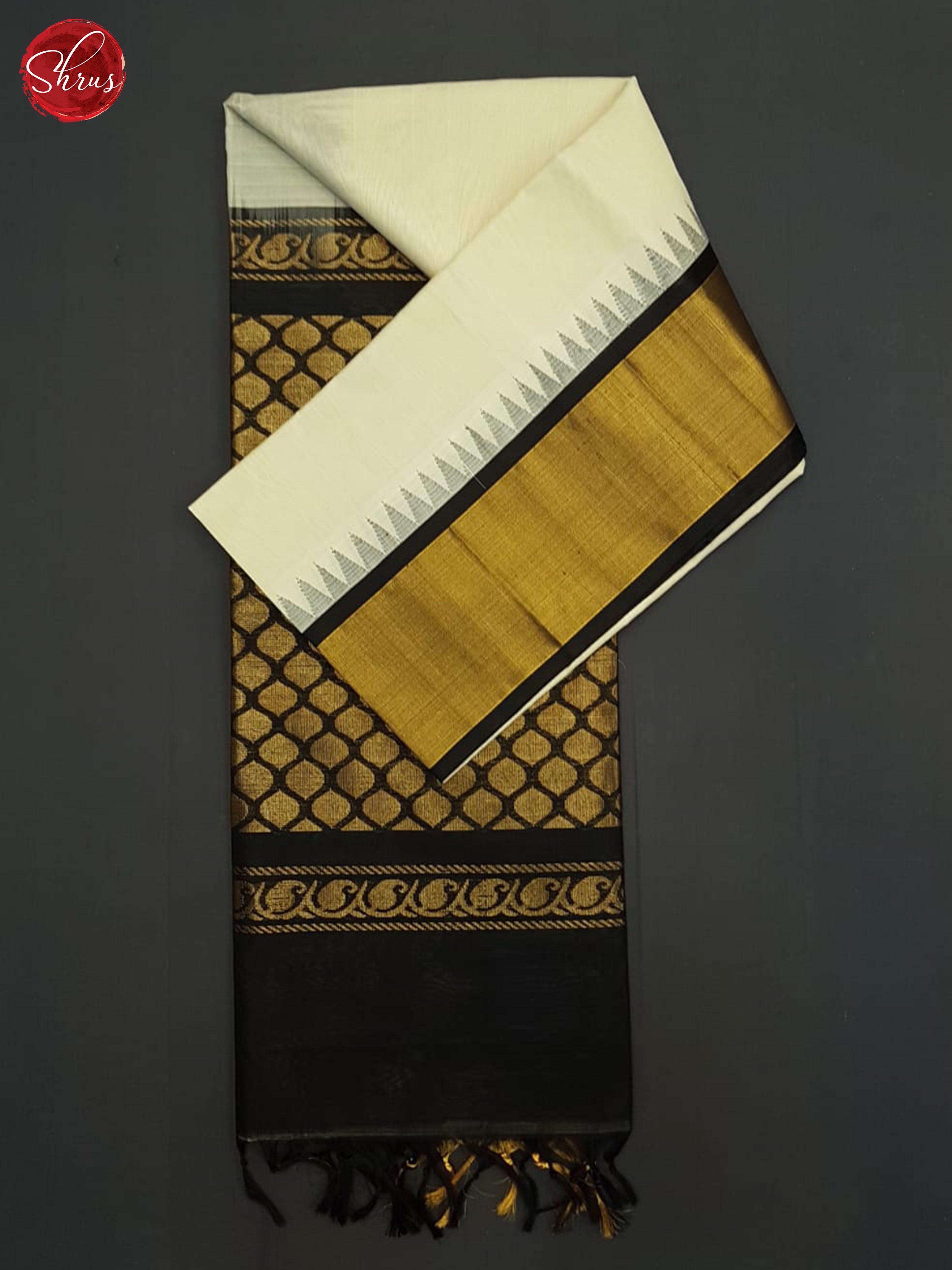 Cream And Black-Silk cotton saree - Shop on ShrusEternity.com