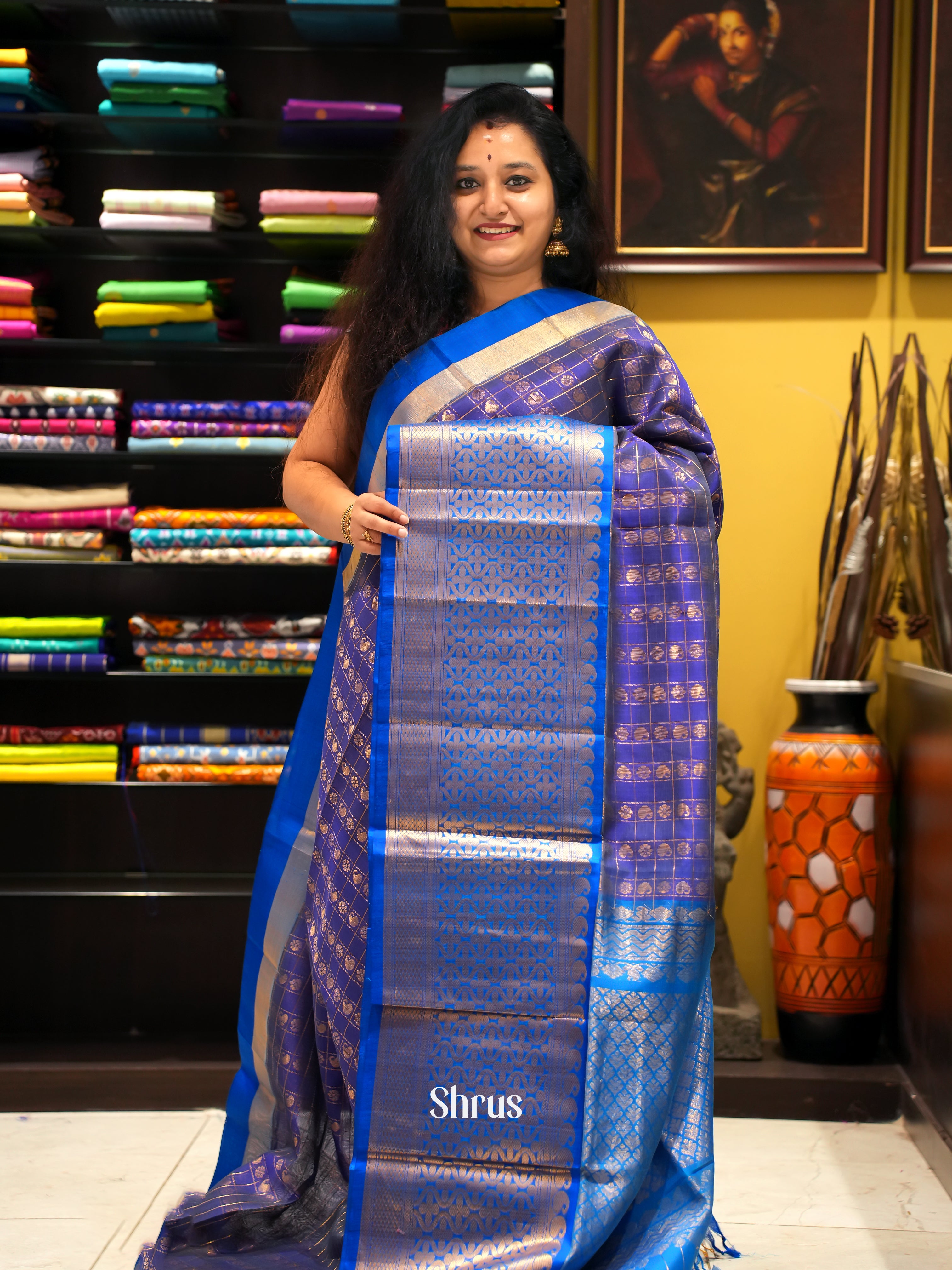 Dark Blue And Blue-Silk cottonn saree - Shop on ShrusEternity.com