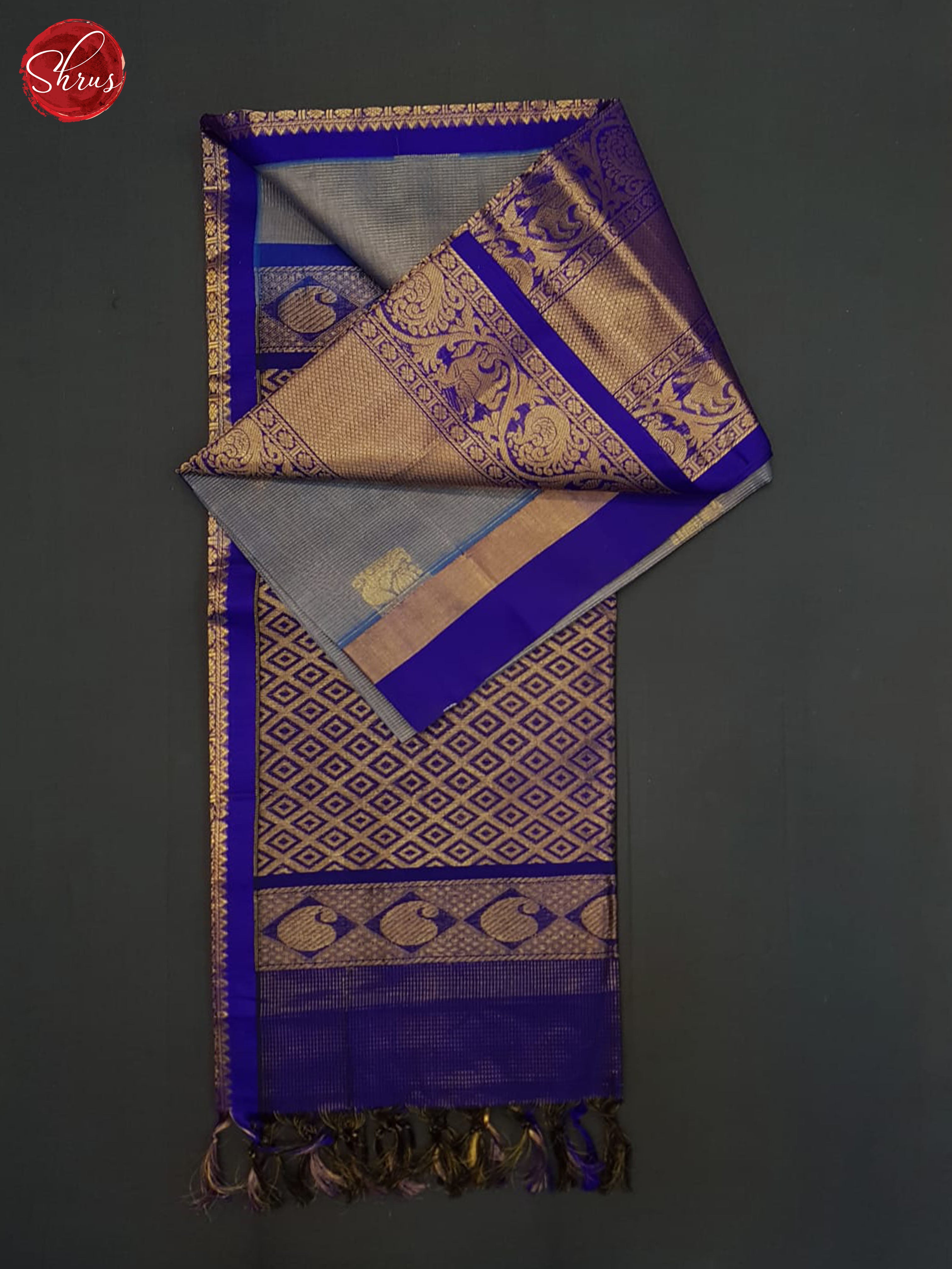 Grey And Blue- Silk cotton saree - Shop on ShrusEternity.com